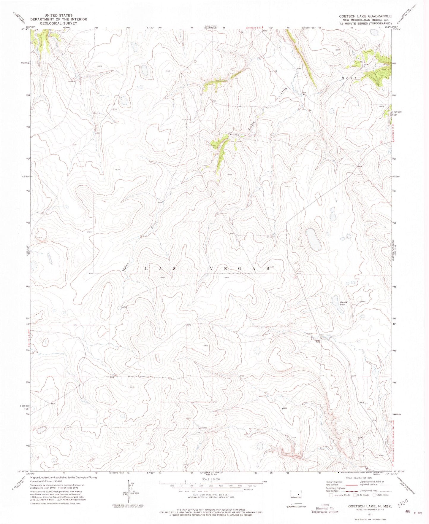 Classic USGS Goetsch Lake New Mexico 7.5'x7.5' Topo Map Image