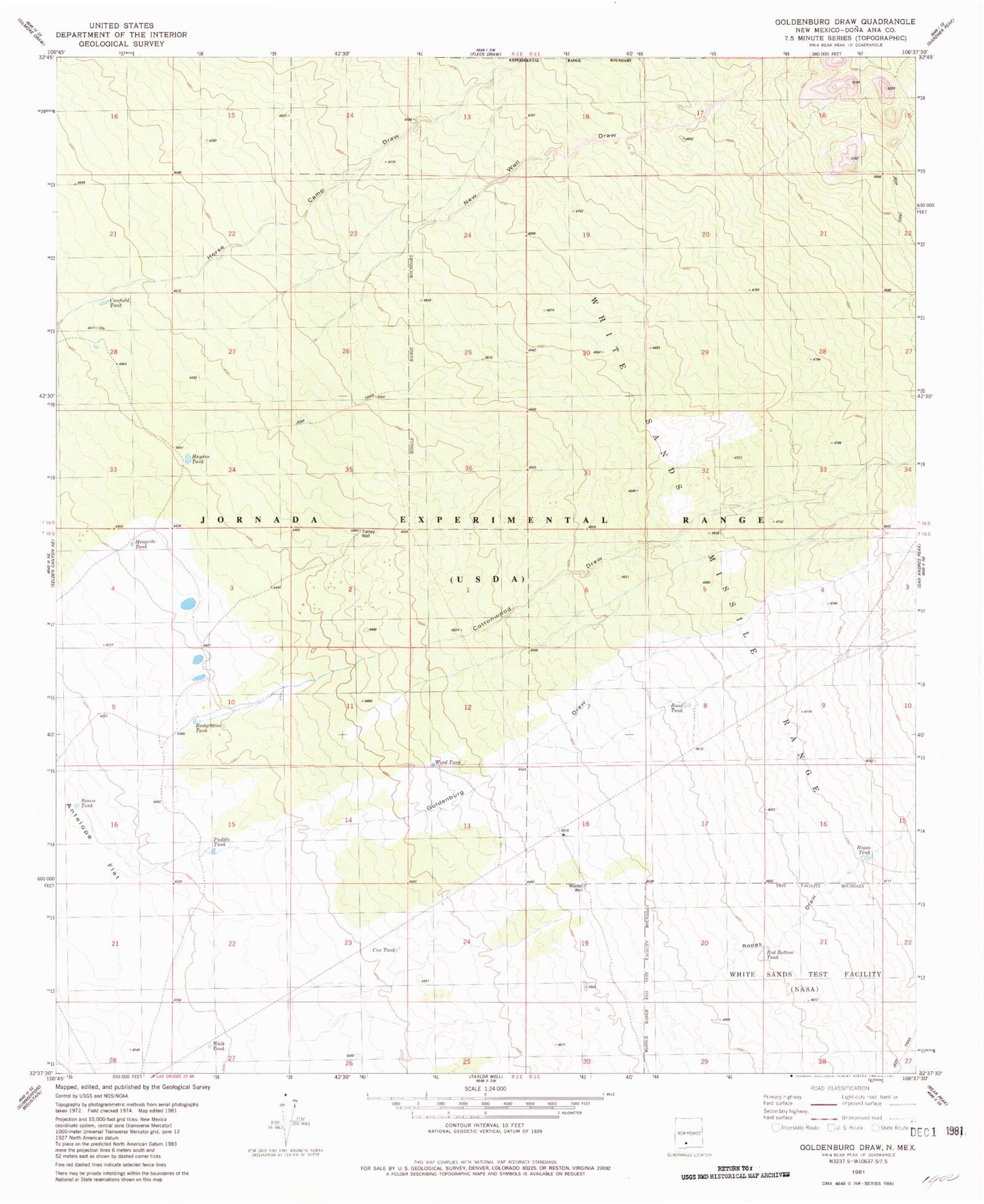 Classic USGS Goldenburg Draw New Mexico 7.5'x7.5' Topo Map Image