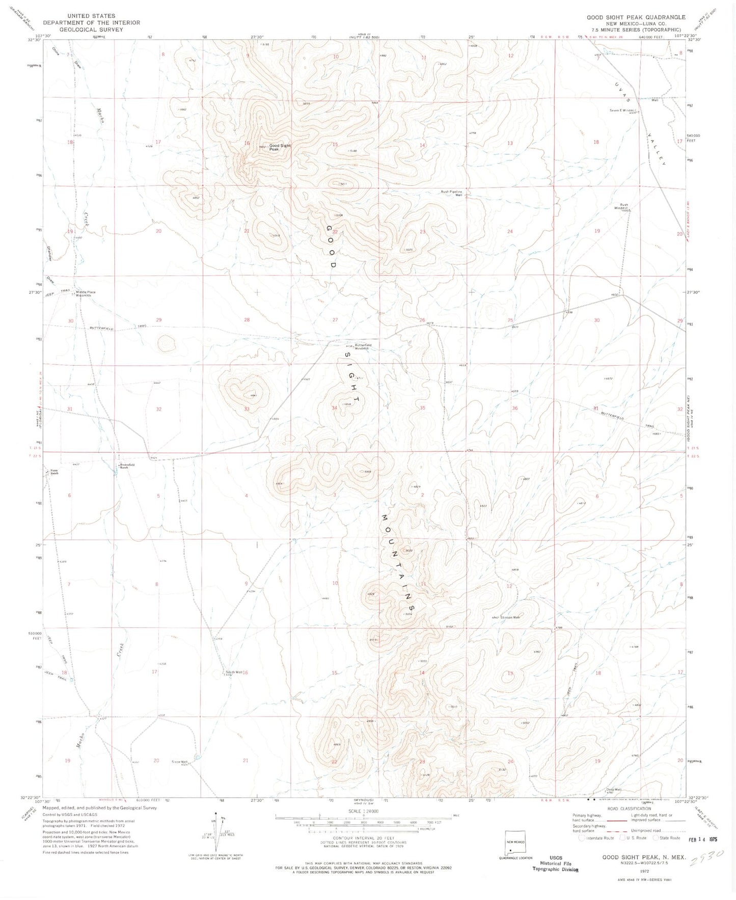 Classic USGS Good Sight Peak New Mexico 7.5'x7.5' Topo Map Image