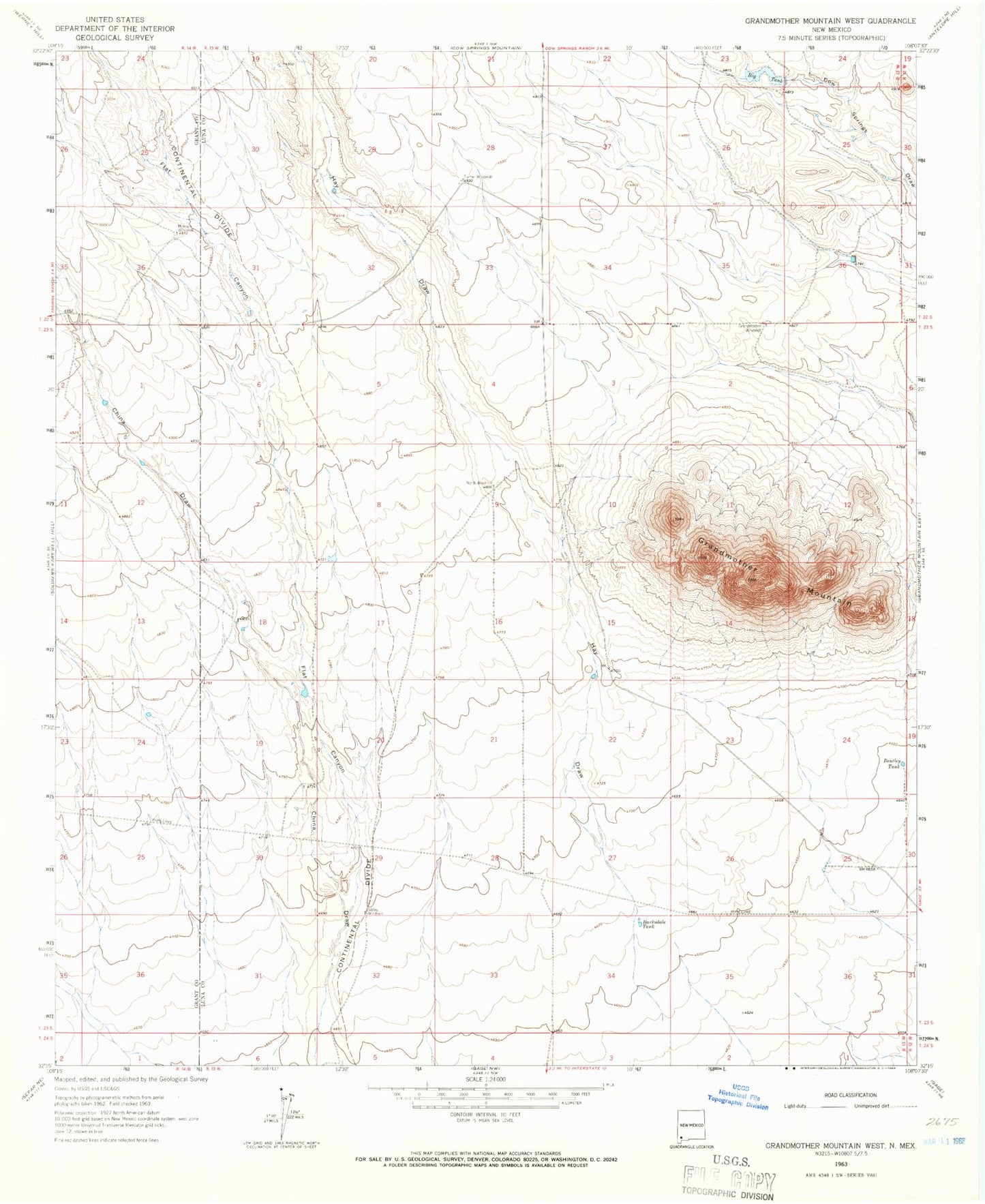 Classic USGS Grandmother Mountain West New Mexico 7.5'x7.5' Topo Map Image