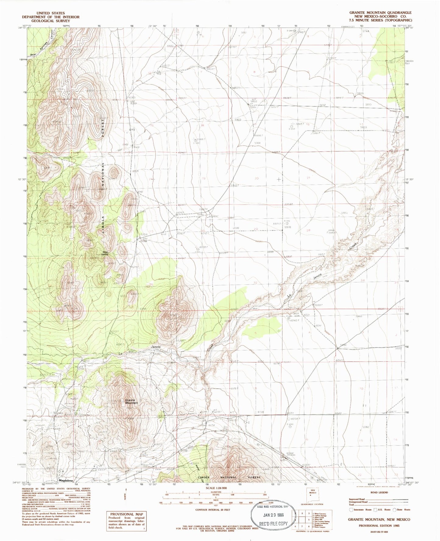Classic USGS Granite Mountain New Mexico 7.5'x7.5' Topo Map Image