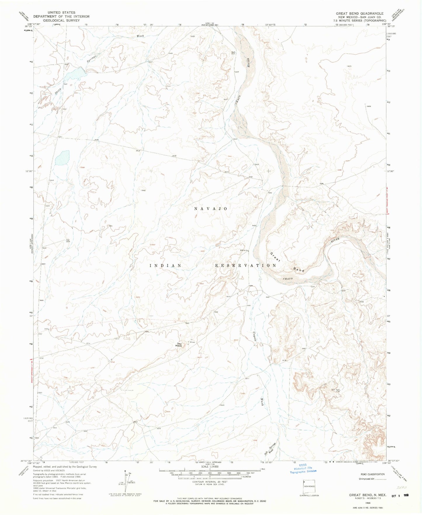 Classic USGS Great Bend New Mexico 7.5'x7.5' Topo Map Image