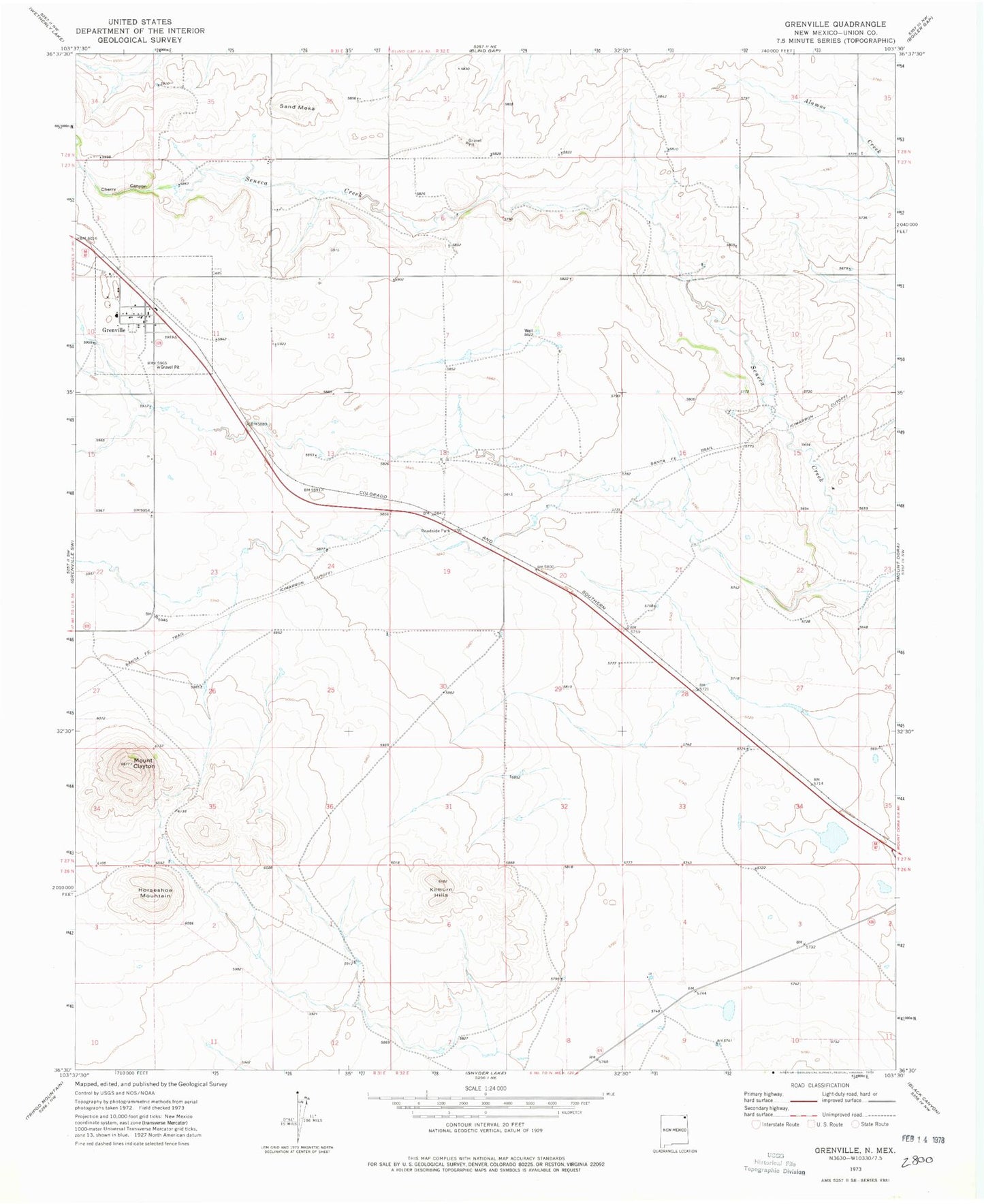 Classic USGS Grenville New Mexico 7.5'x7.5' Topo Map Image