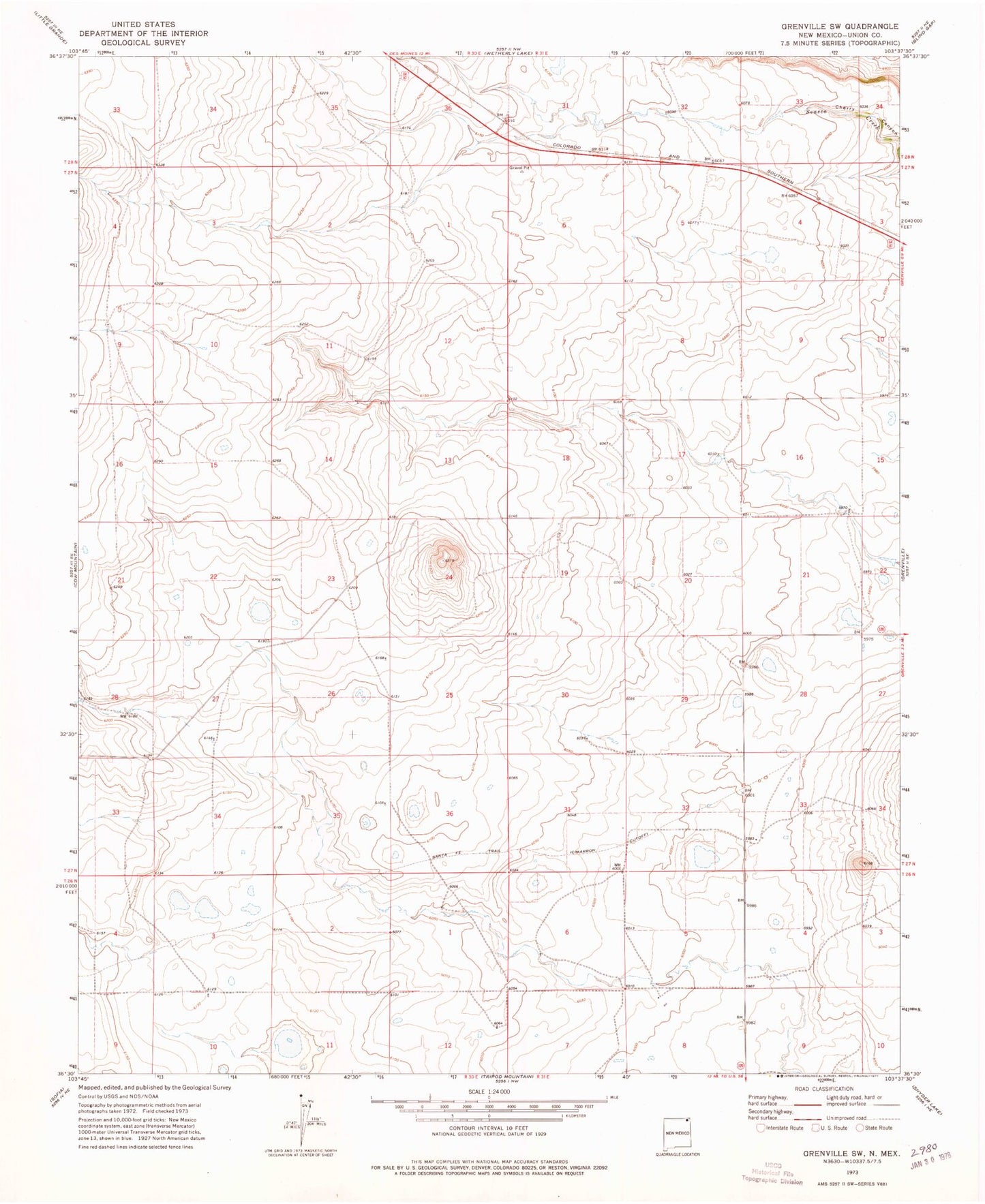 Classic USGS Grenville SW New Mexico 7.5'x7.5' Topo Map Image