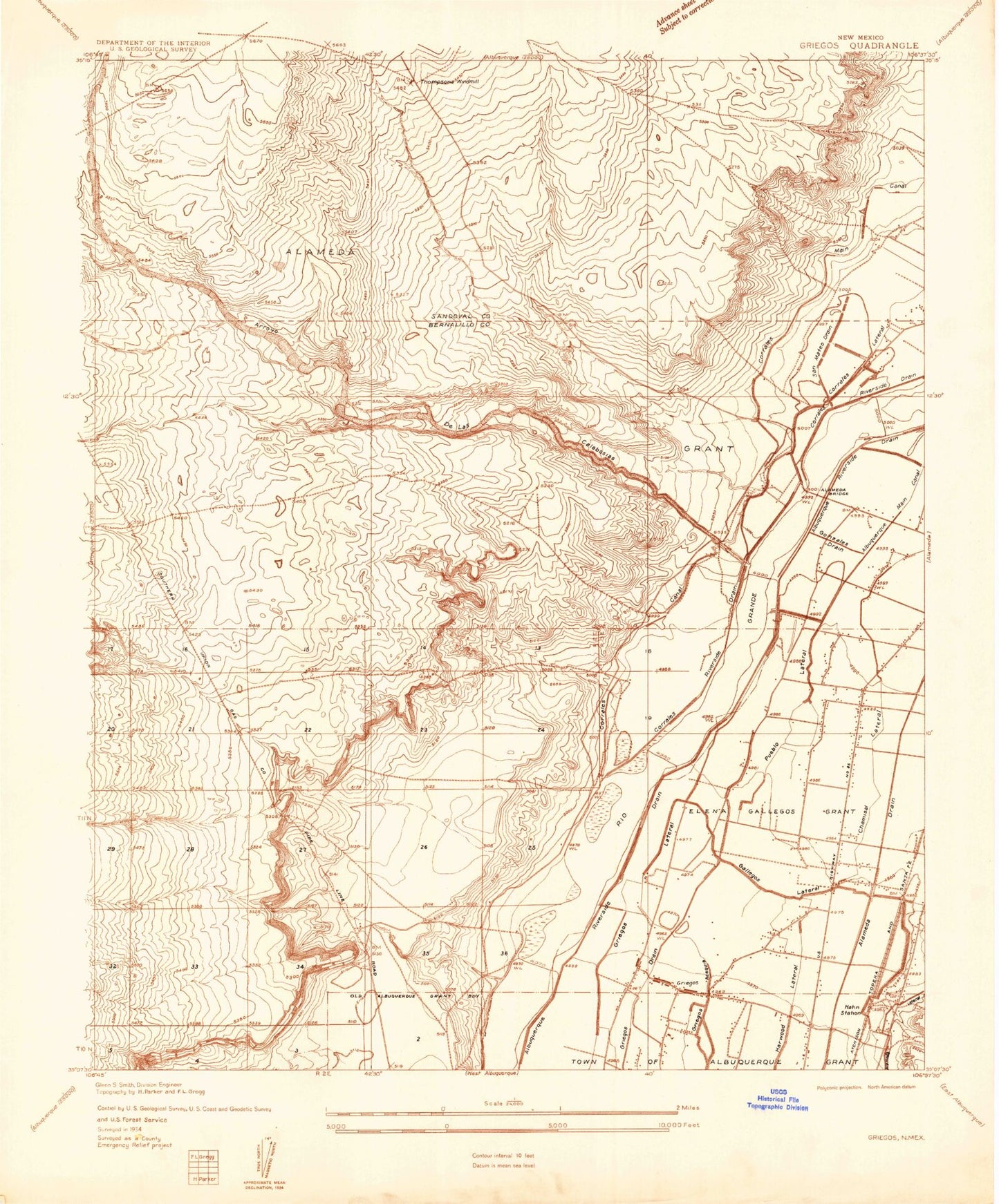 Classic USGS Los Griegos New Mexico 7.5'x7.5' Topo Map Image