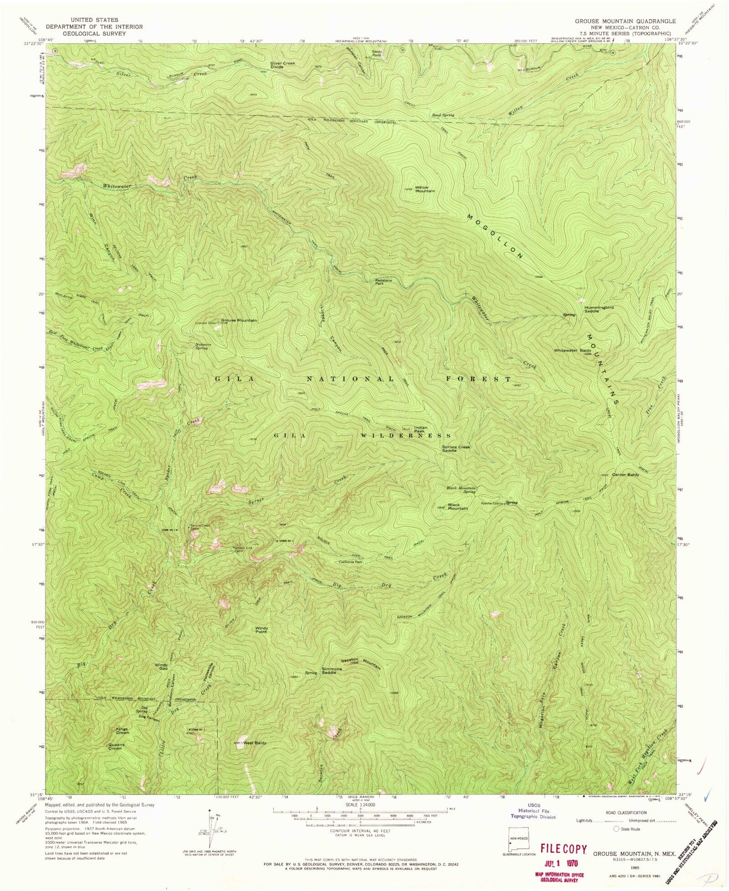 Classic USGS Grouse Mountain New Mexico 7.5'x7.5' Topo Map Image