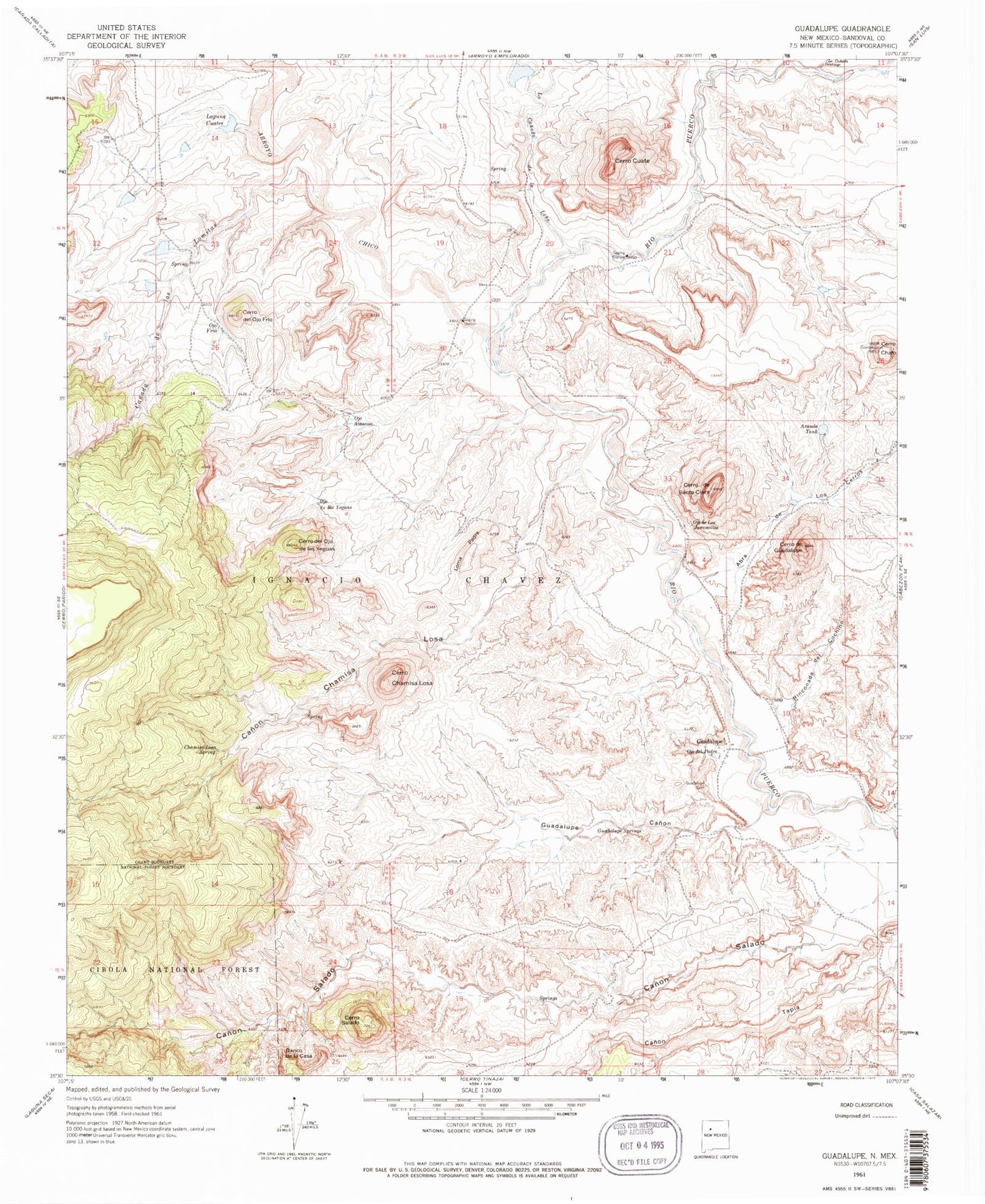 Classic USGS Guadalupe New Mexico 7.5'x7.5' Topo Map Image