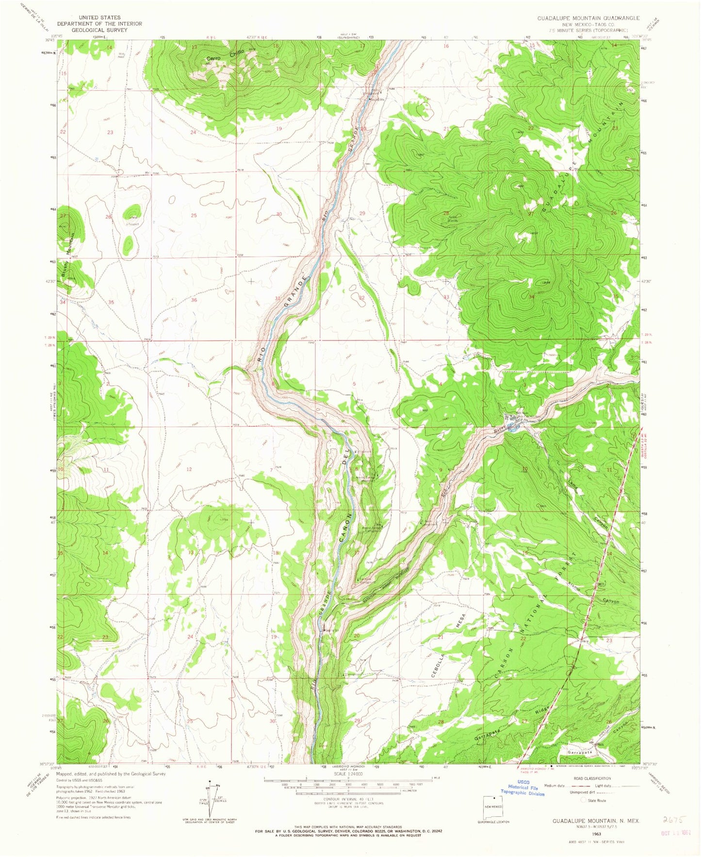 Classic USGS Guadalupe Mountain New Mexico 7.5'x7.5' Topo Map Image
