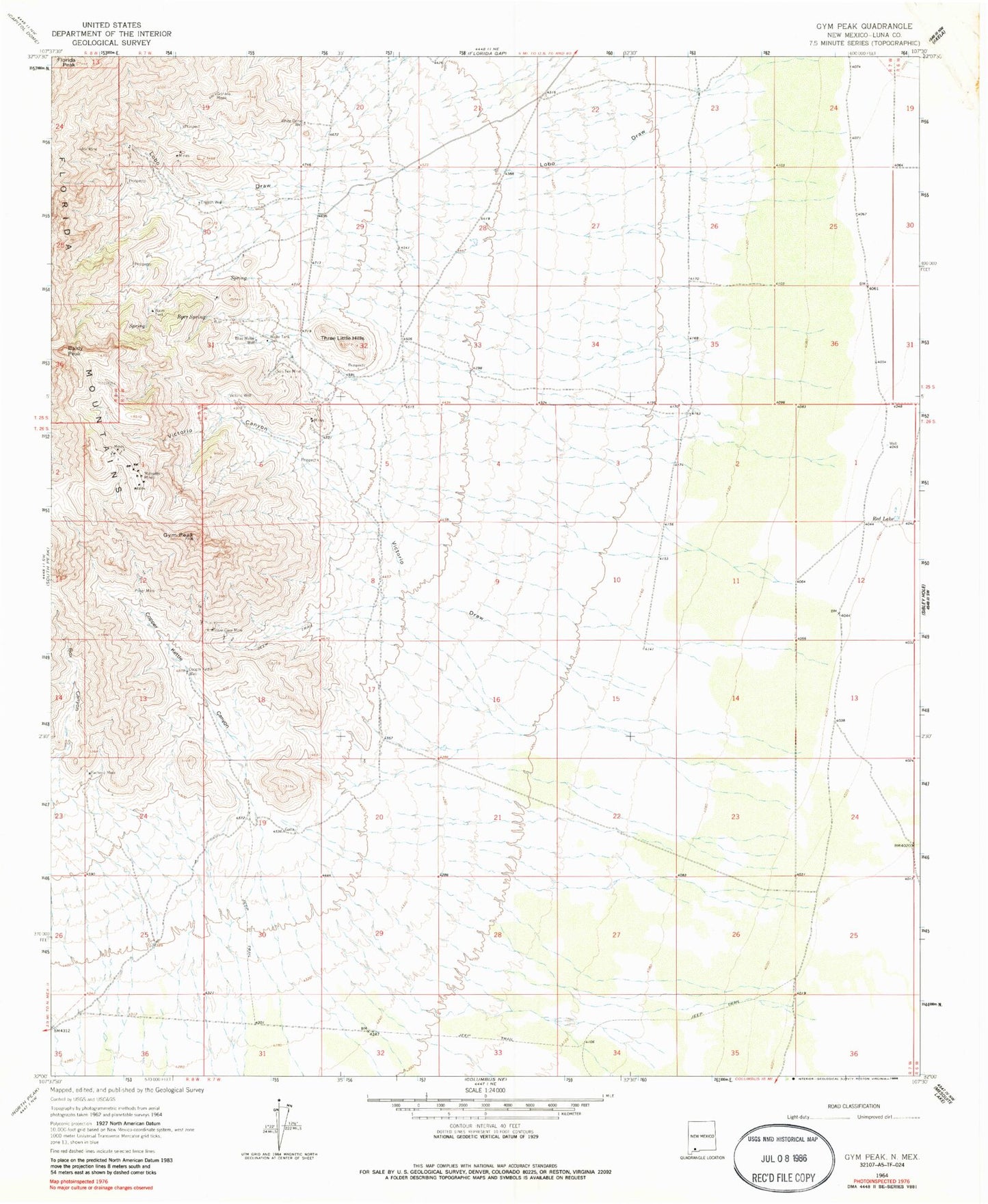 Classic USGS Gym Peak New Mexico 7.5'x7.5' Topo Map Image