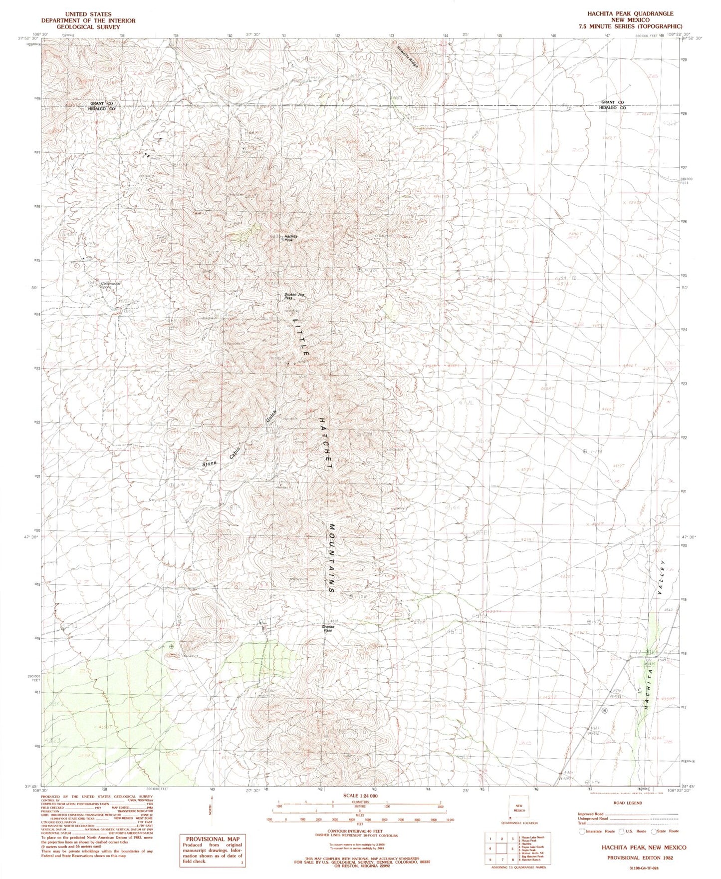 Classic USGS Hachita Peak New Mexico 7.5'x7.5' Topo Map Image