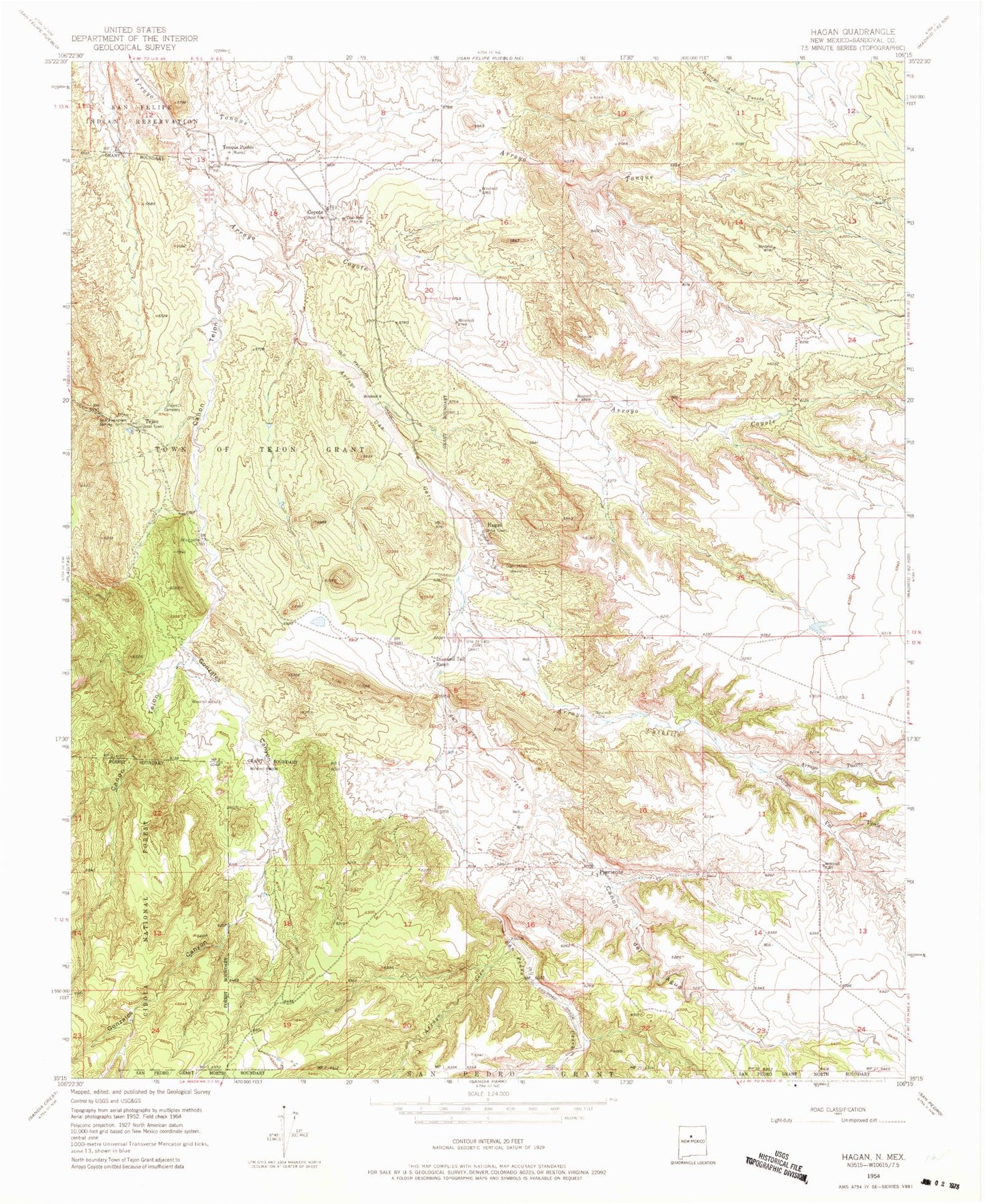 Classic USGS Hagan New Mexico 7.5'x7.5' Topo Map Image