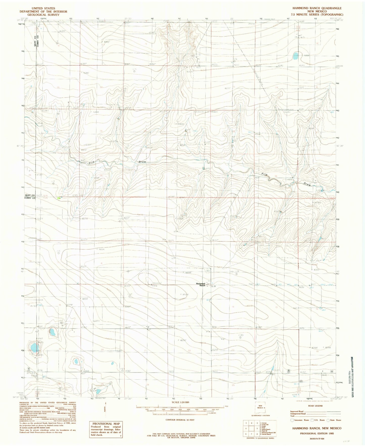 Classic USGS Hammond Ranch New Mexico 7.5'x7.5' Topo Map Image