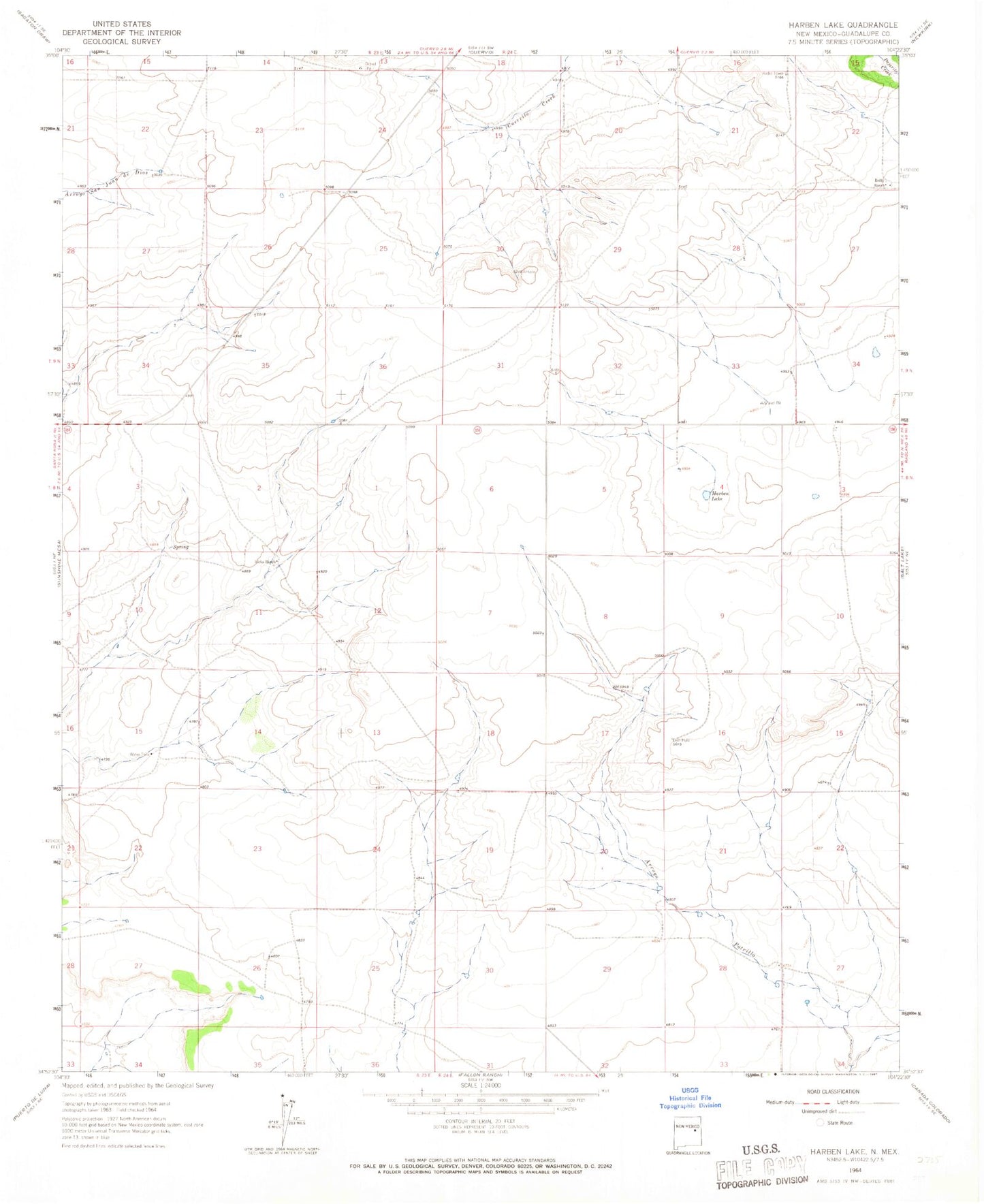 Classic USGS Harben Lake New Mexico 7.5'x7.5' Topo Map Image