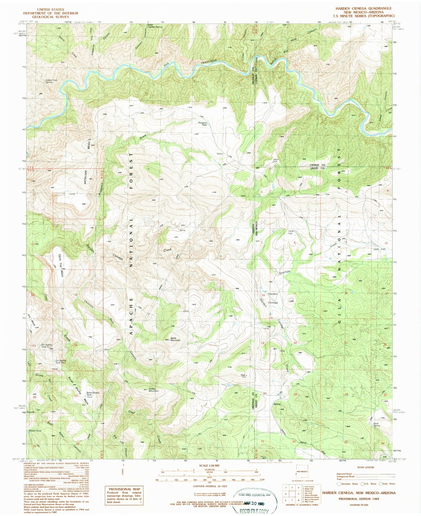 Classic USGS Harden Cienega New Mexico 7.5'x7.5' Topo Map Image