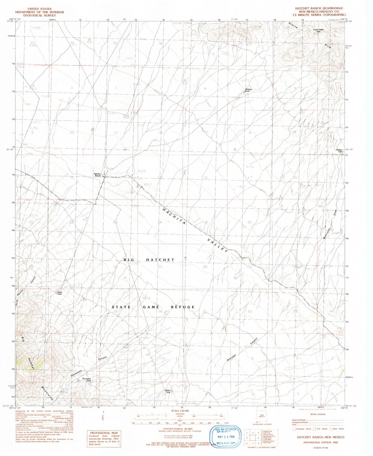 Classic USGS Hatchet Ranch New Mexico 7.5'x7.5' Topo Map Image