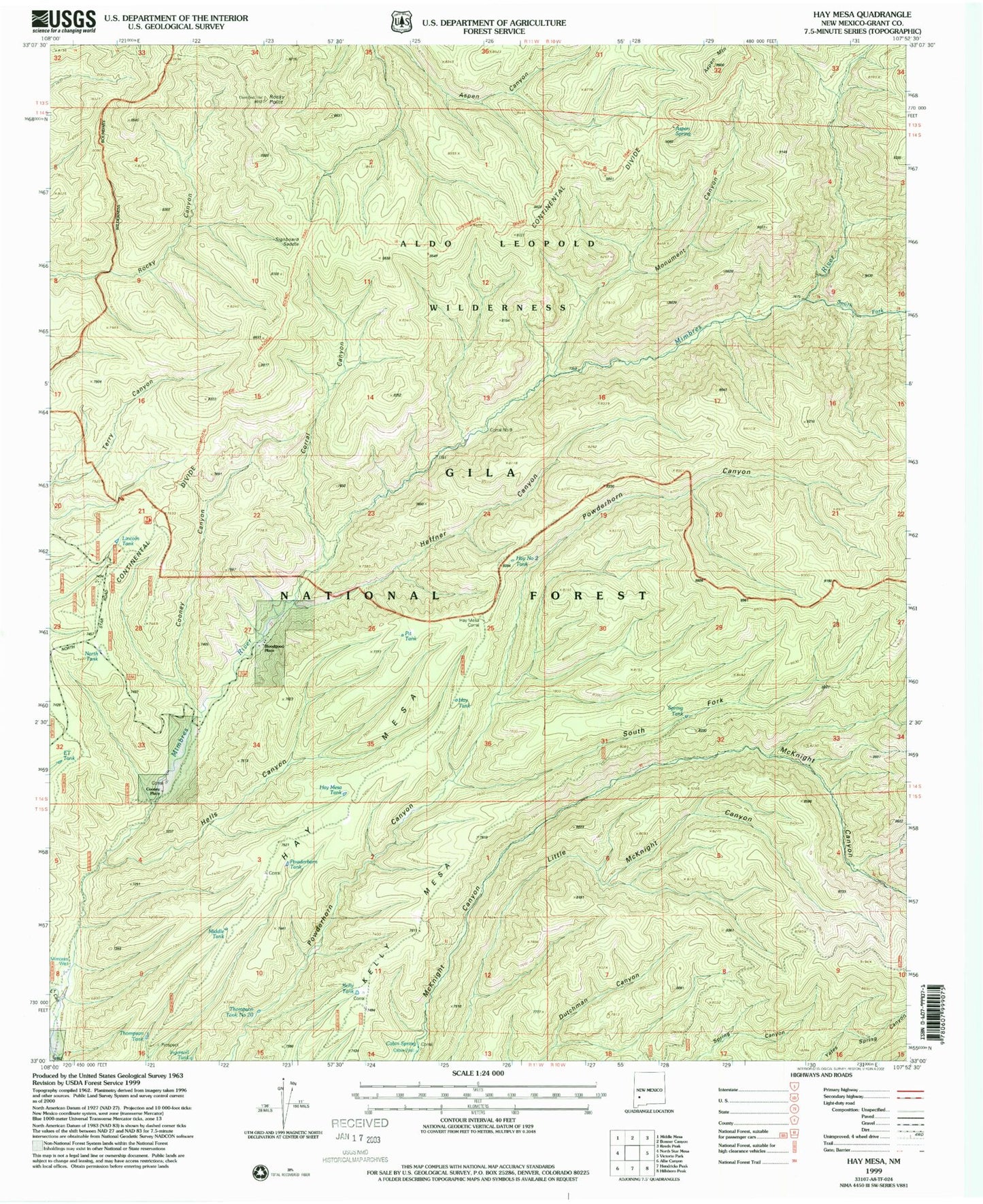 Classic USGS Hay Mesa New Mexico 7.5'x7.5' Topo Map Image