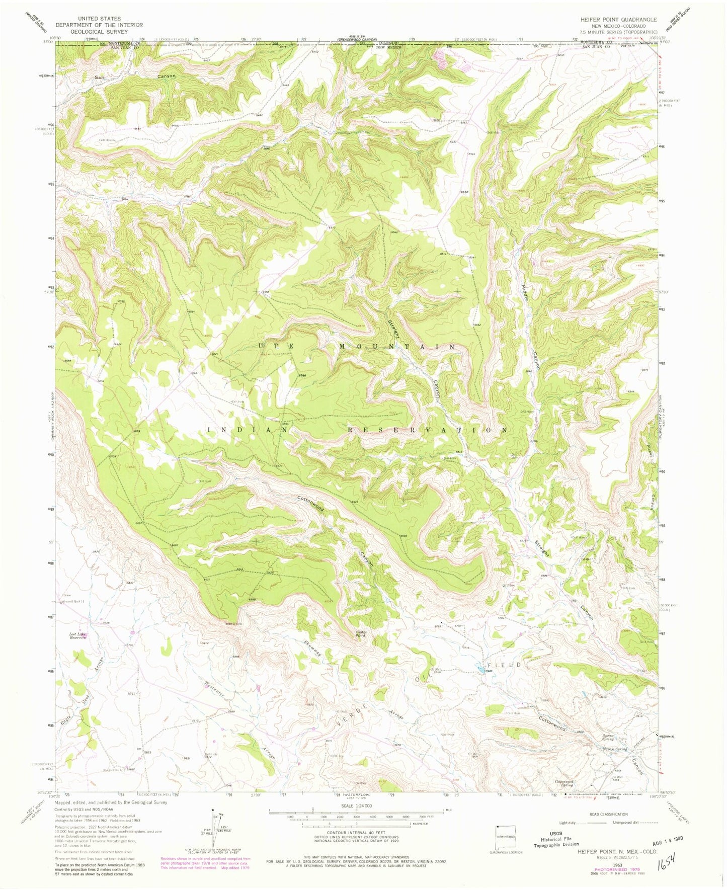 Classic USGS Heifer Point New Mexico 7.5'x7.5' Topo Map Image