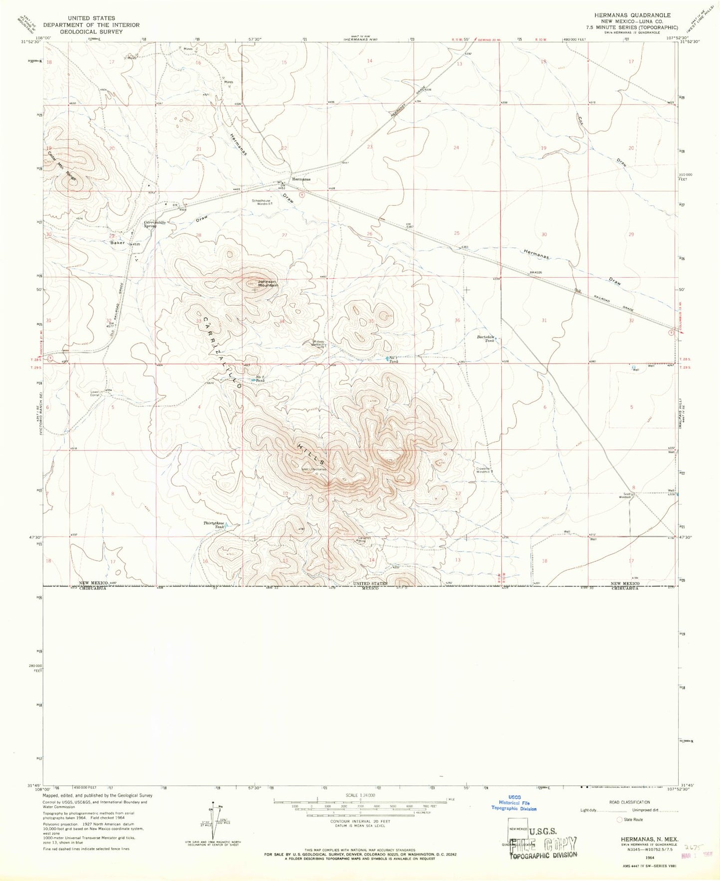 Classic USGS Hermanas New Mexico 7.5'x7.5' Topo Map Image