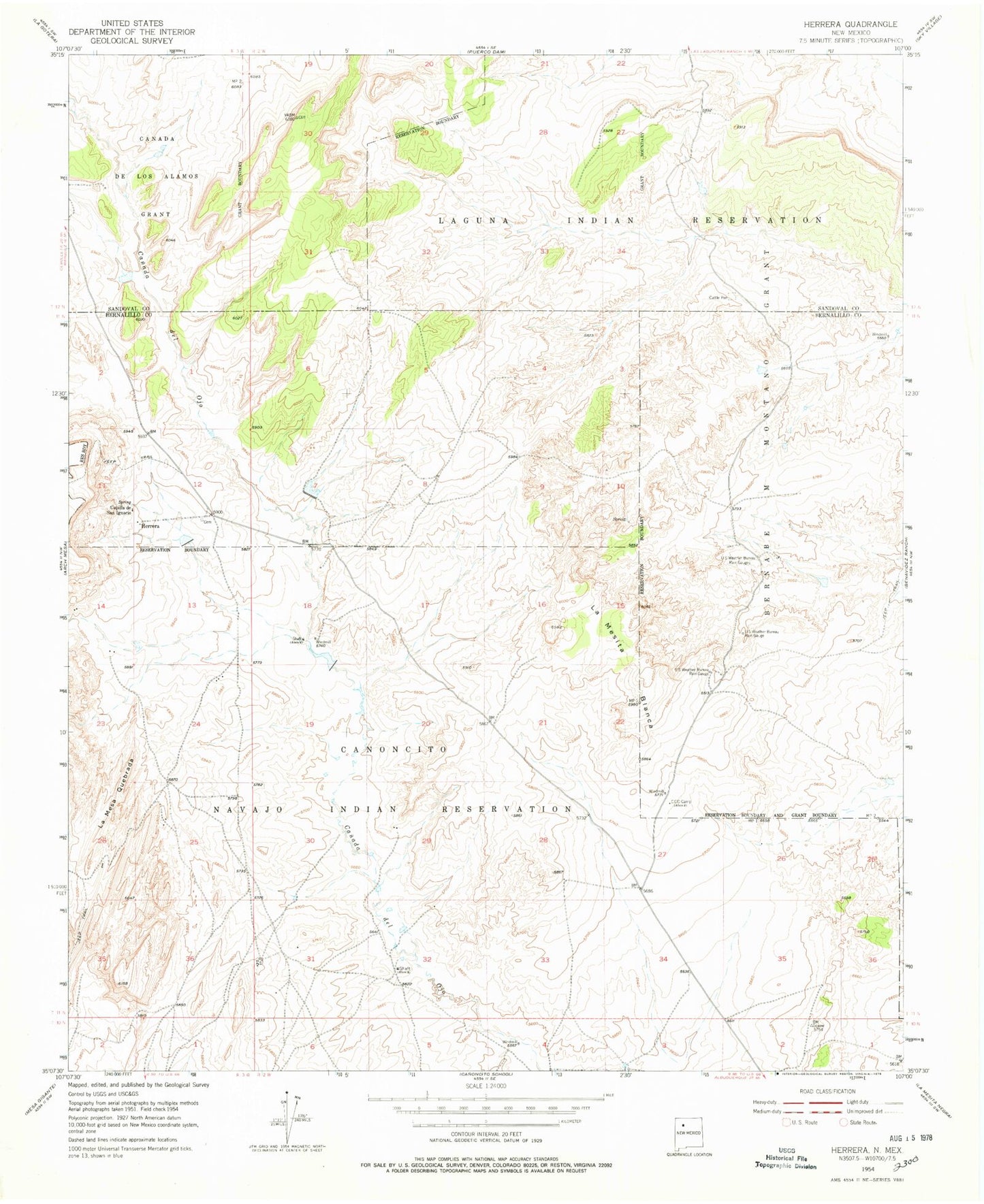 Classic USGS Herrera New Mexico 7.5'x7.5' Topo Map Image