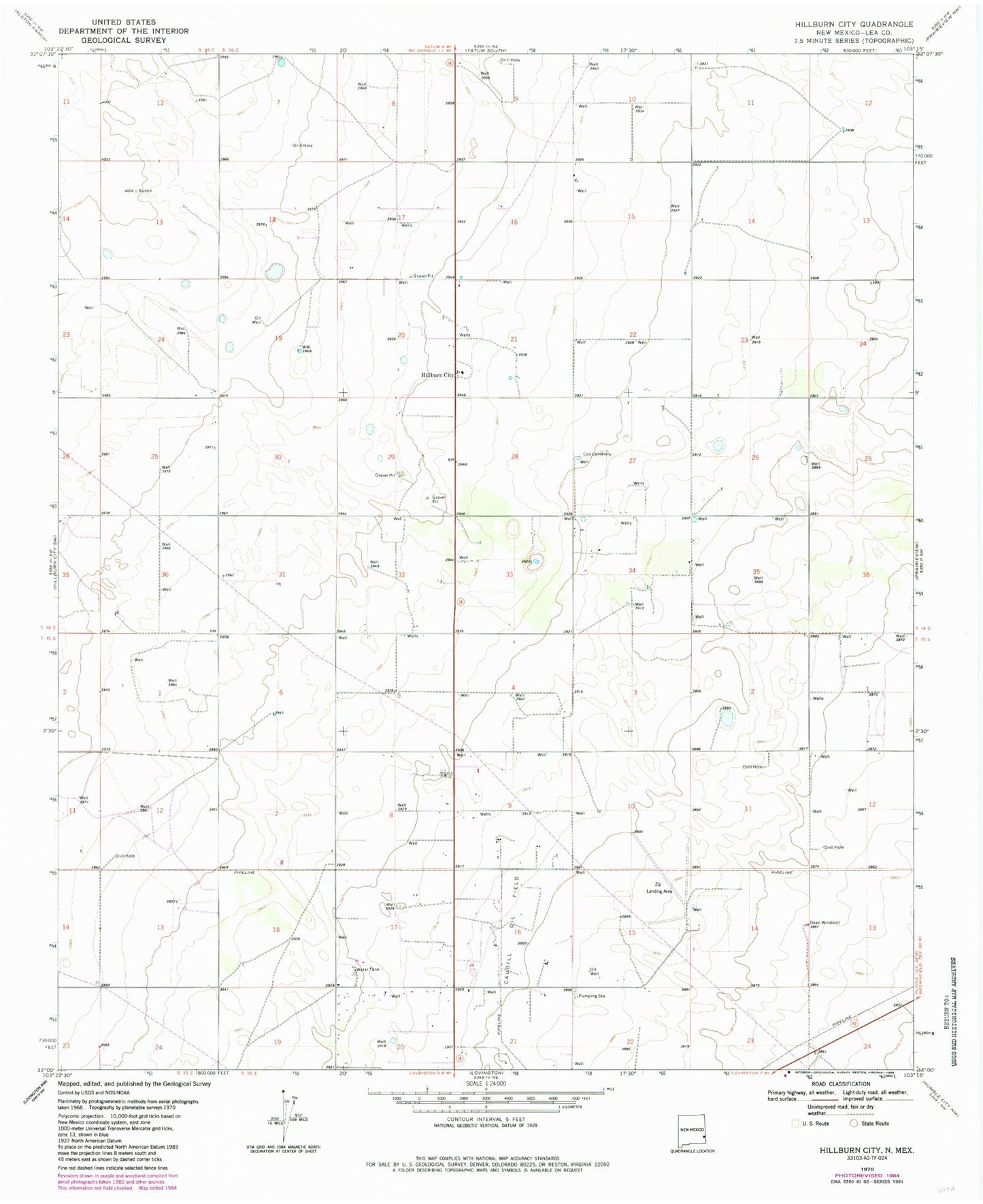Classic USGS Hillburn City New Mexico 7.5'x7.5' Topo Map Image