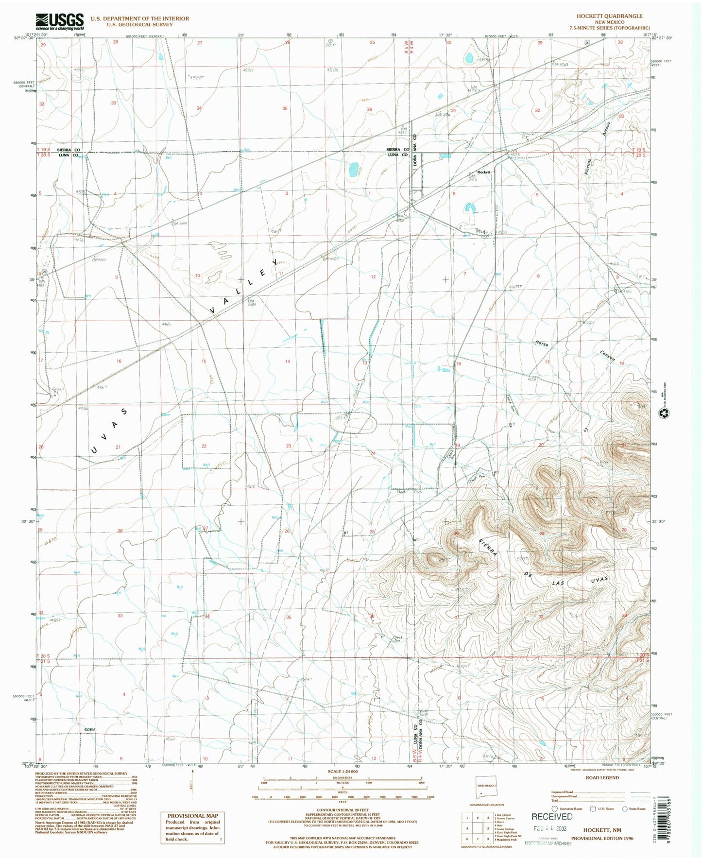 Classic USGS Hockett New Mexico 7.5'x7.5' Topo Map Image