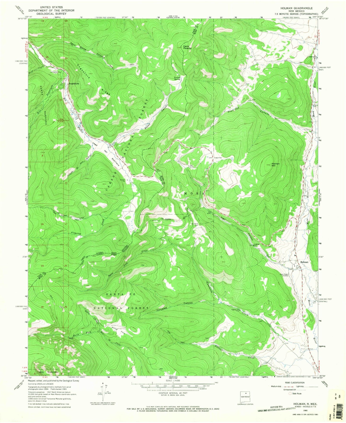 Classic USGS Holman New Mexico 7.5'x7.5' Topo Map Image
