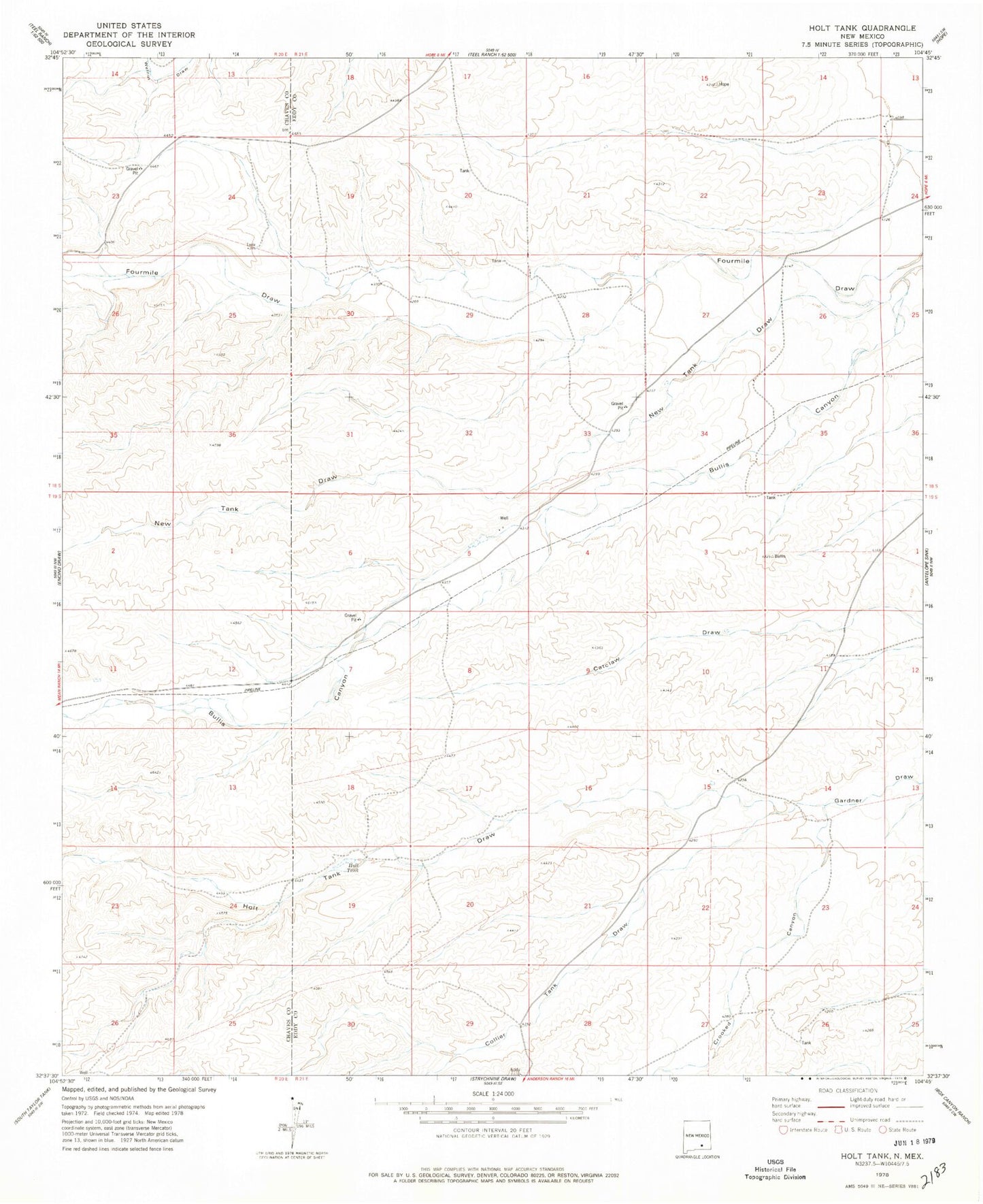 Classic USGS Holt Tank New Mexico 7.5'x7.5' Topo Map Image