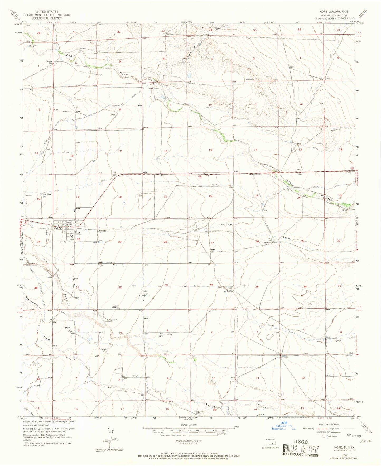 Classic USGS Hope New Mexico 7.5'x7.5' Topo Map Image