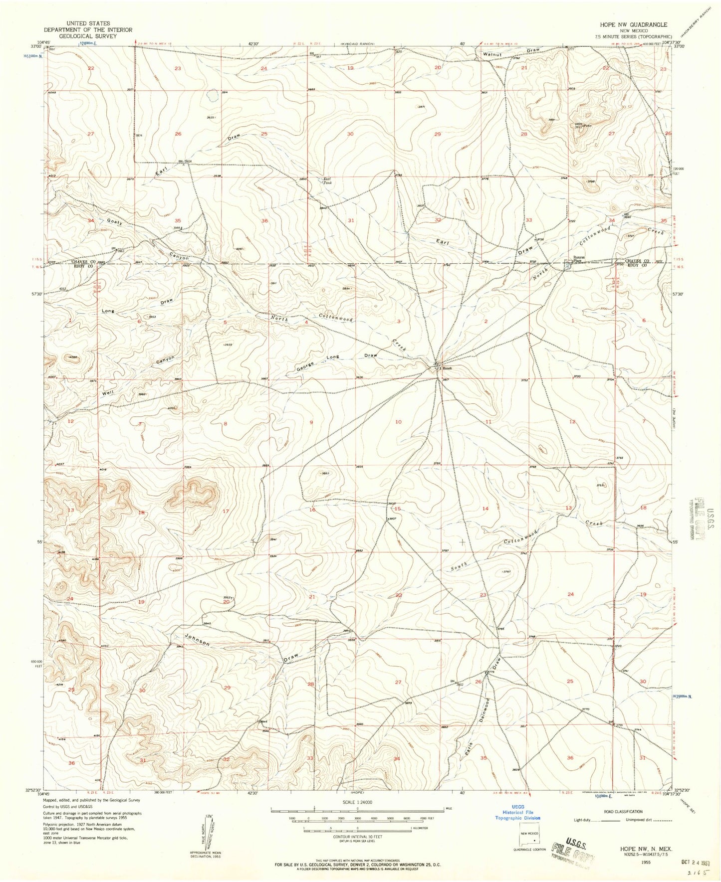 Classic USGS Hope NW New Mexico 7.5'x7.5' Topo Map Image