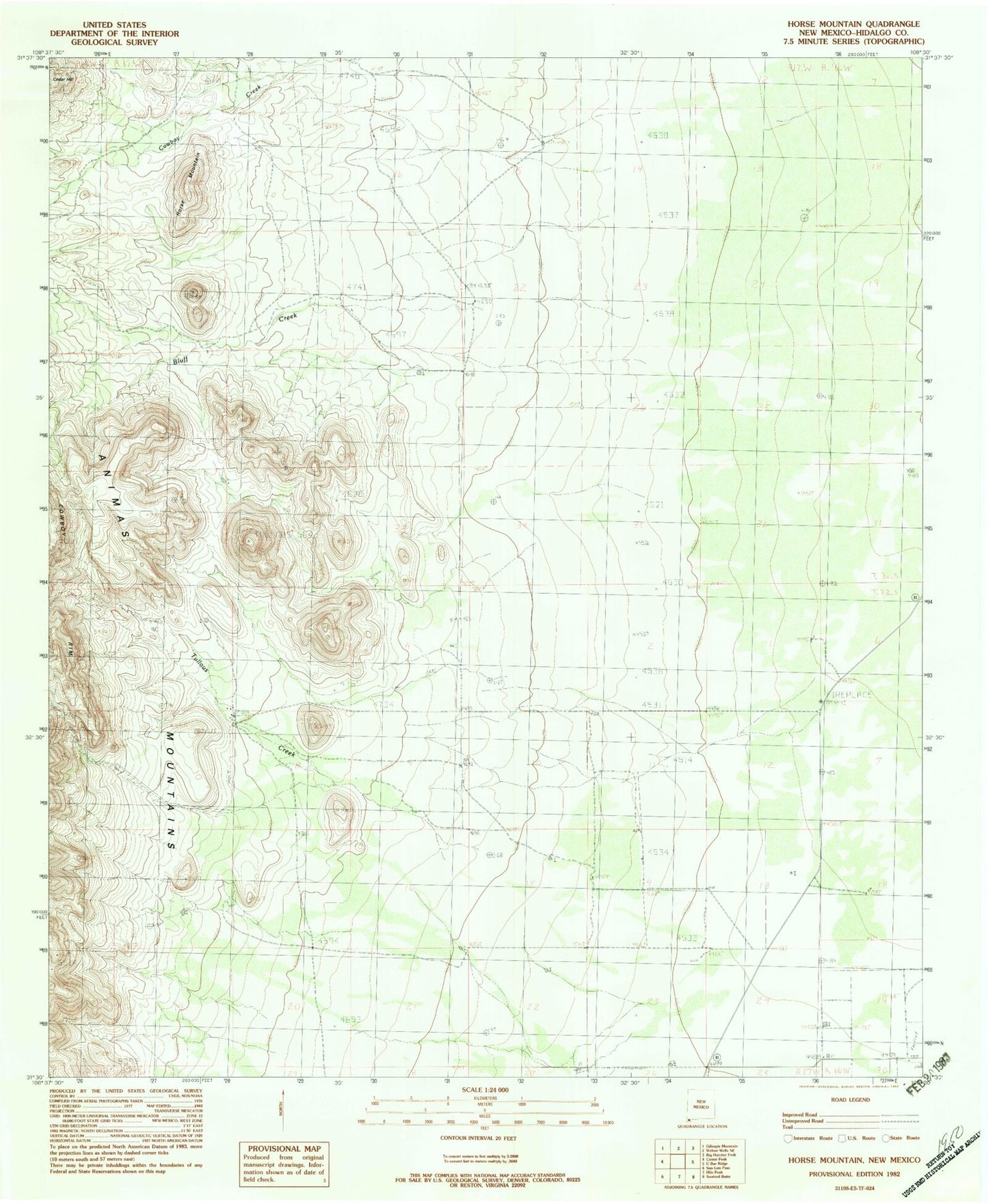 Classic USGS Horse Mountain New Mexico 7.5'x7.5' Topo Map Image
