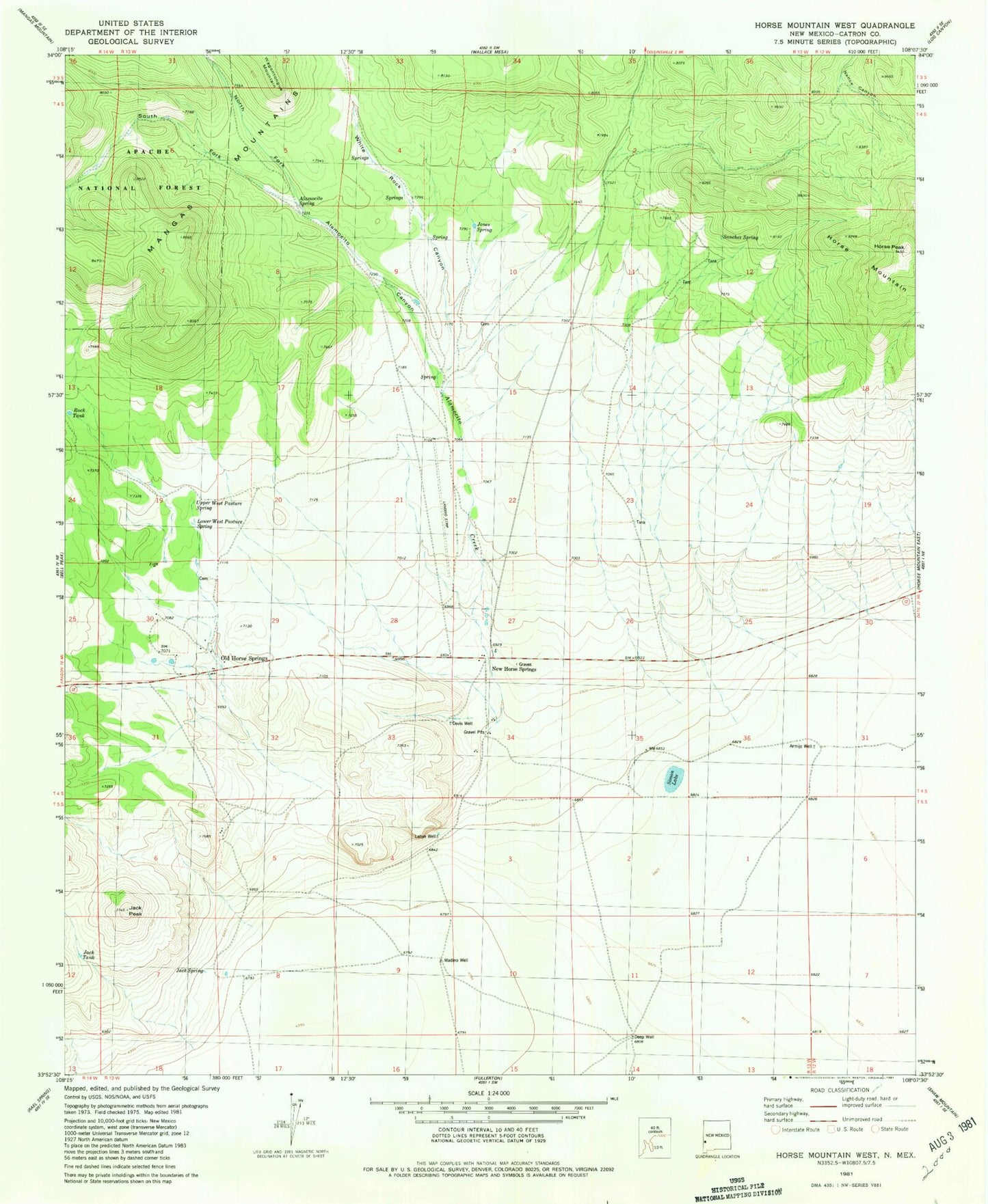 Classic USGS Horse Mountain West New Mexico 7.5'x7.5' Topo Map Image