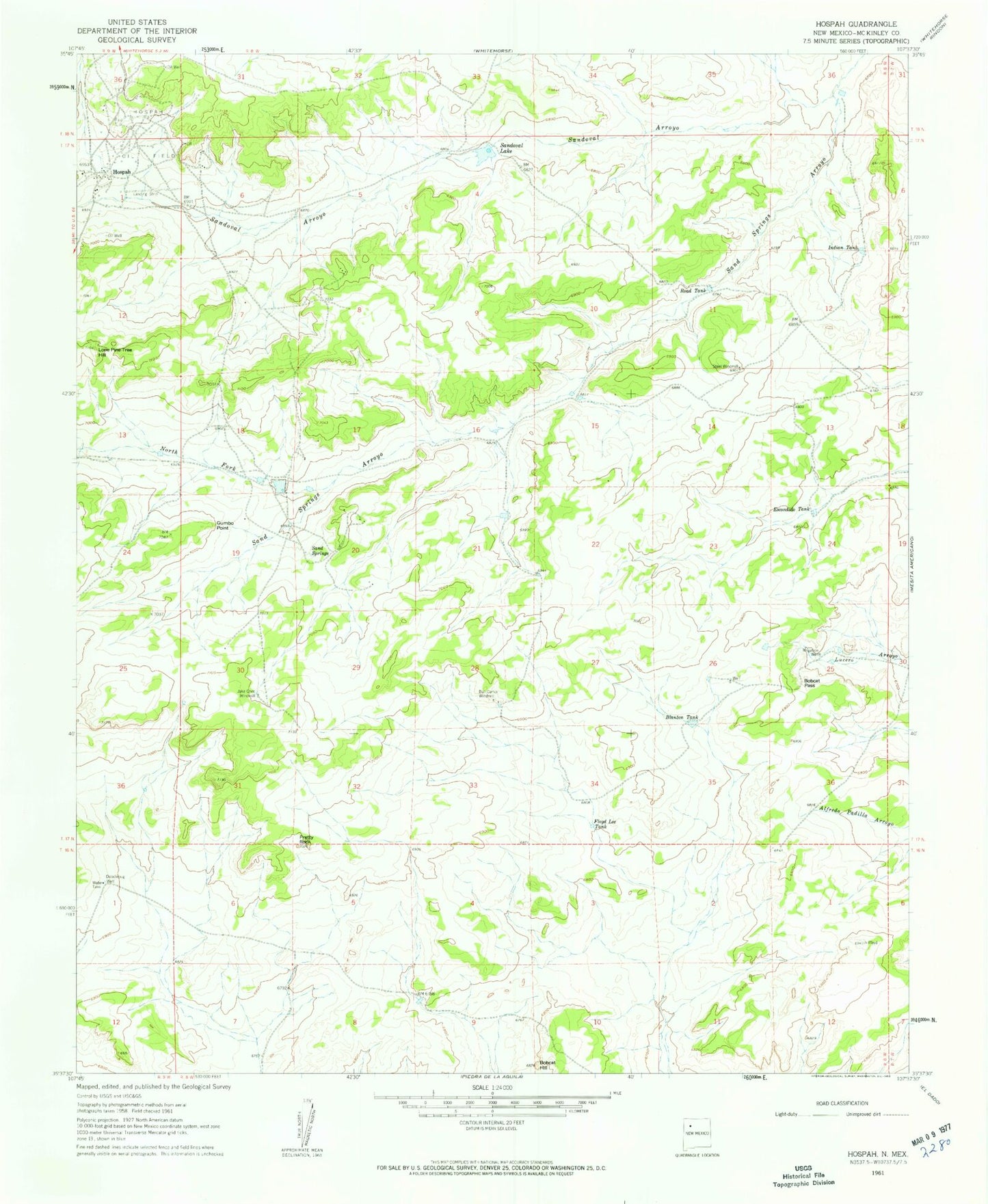 Classic USGS Hospah New Mexico 7.5'x7.5' Topo Map Image