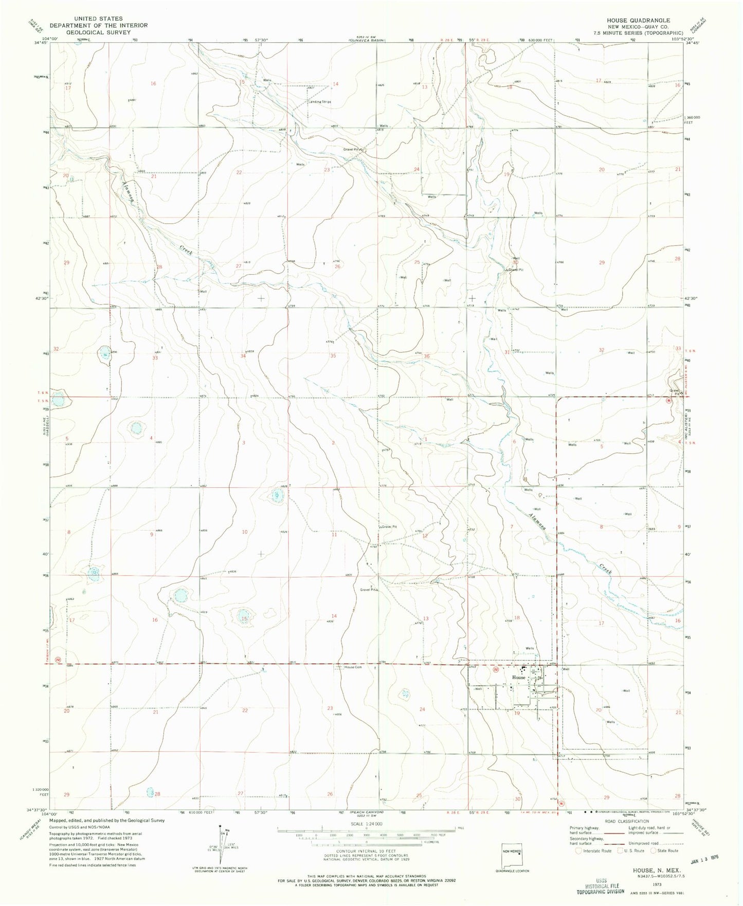 Classic USGS House New Mexico 7.5'x7.5' Topo Map Image