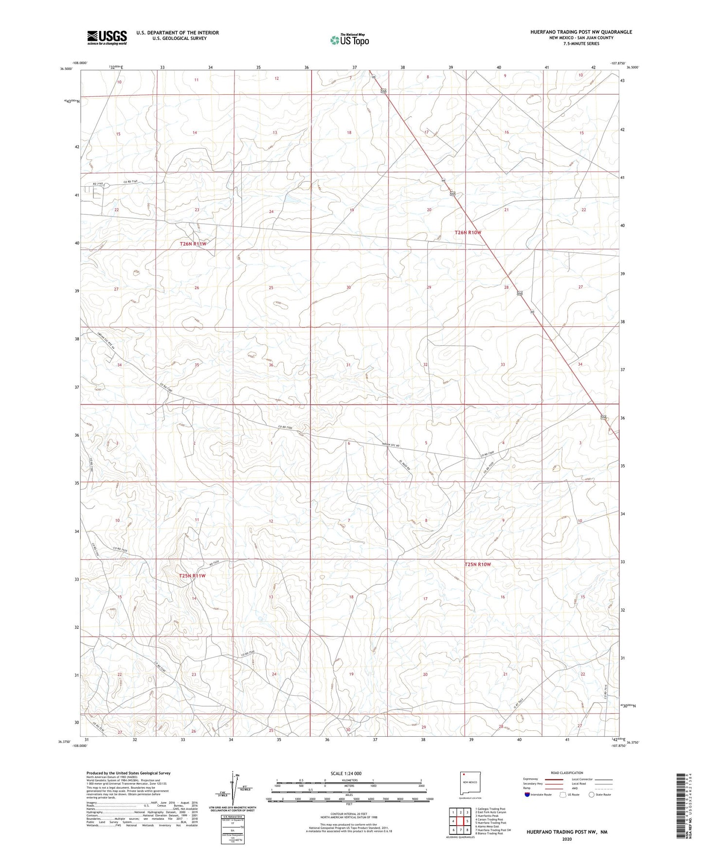 Huerfano Trading Post NW New Mexico US Topo Map Image