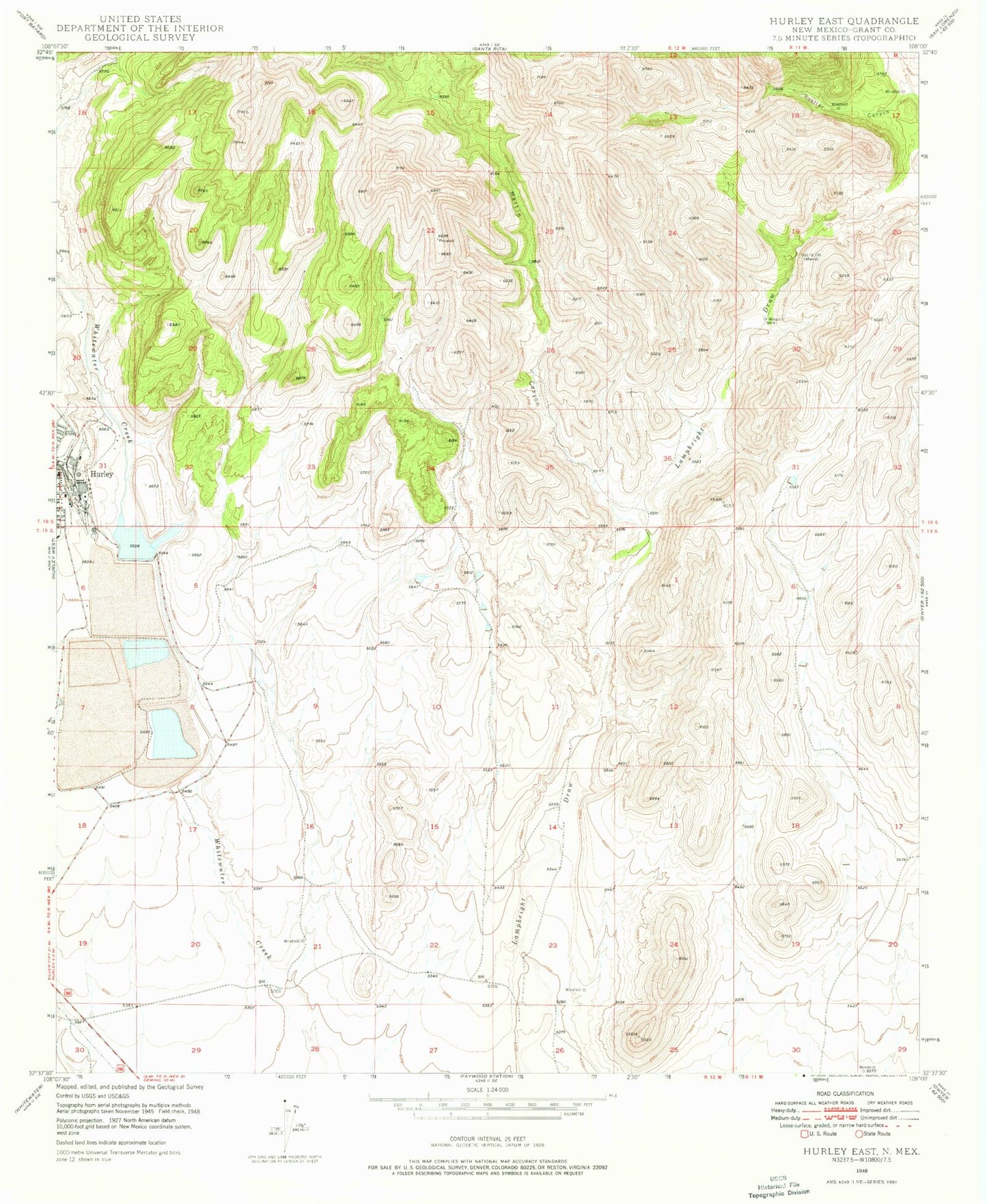 Classic USGS Hurley East New Mexico 7.5'x7.5' Topo Map Image