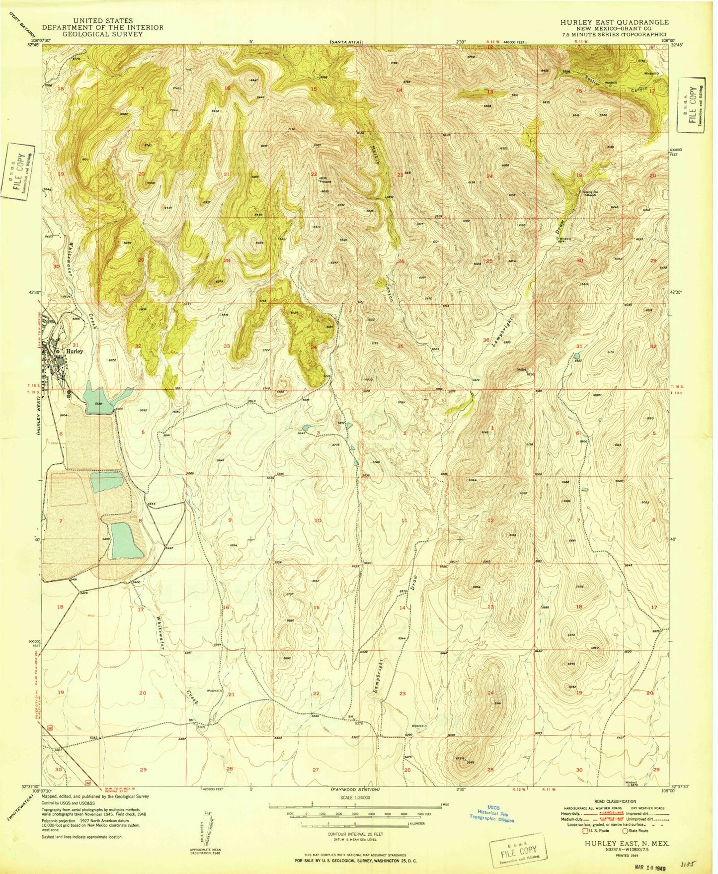 Classic USGS Hurley East New Mexico 7.5'x7.5' Topo Map Image