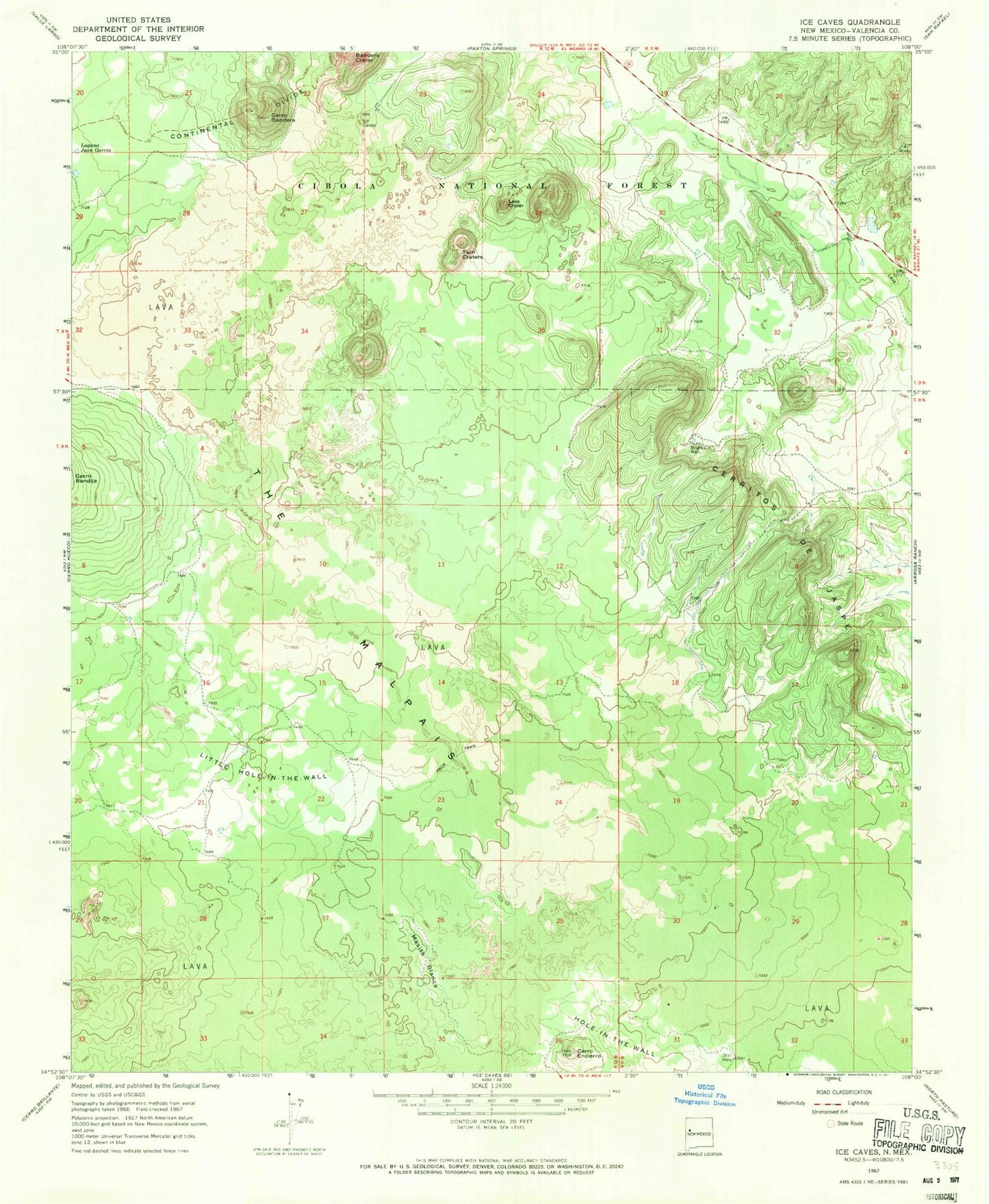 Classic USGS Ice Caves New Mexico 7.5'x7.5' Topo Map Image