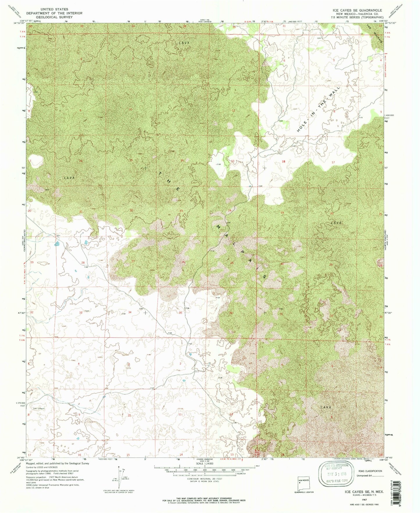 Classic USGS Ice Caves SE New Mexico 7.5'x7.5' Topo Map Image