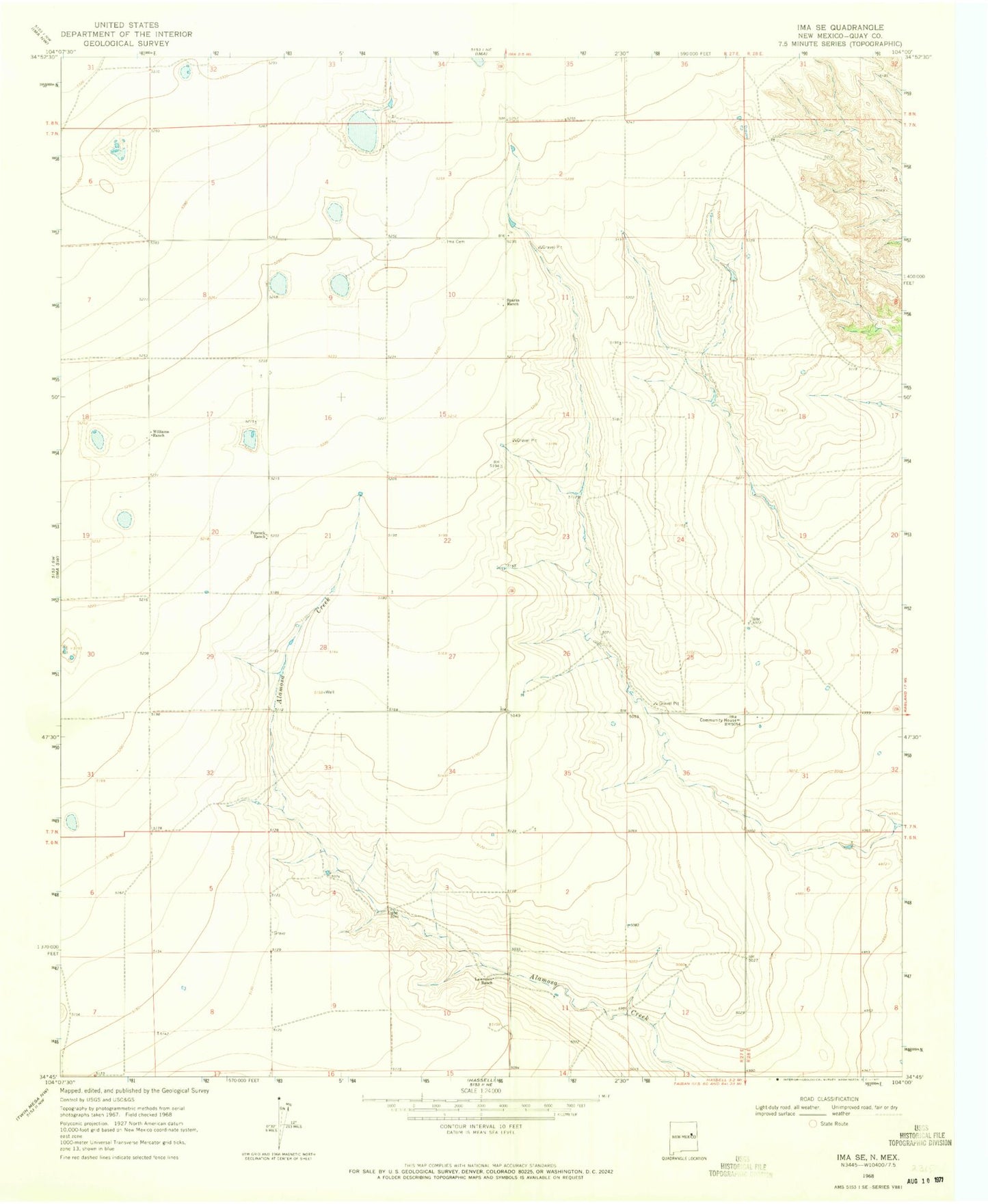 Classic USGS Ima SE New Mexico 7.5'x7.5' Topo Map Image