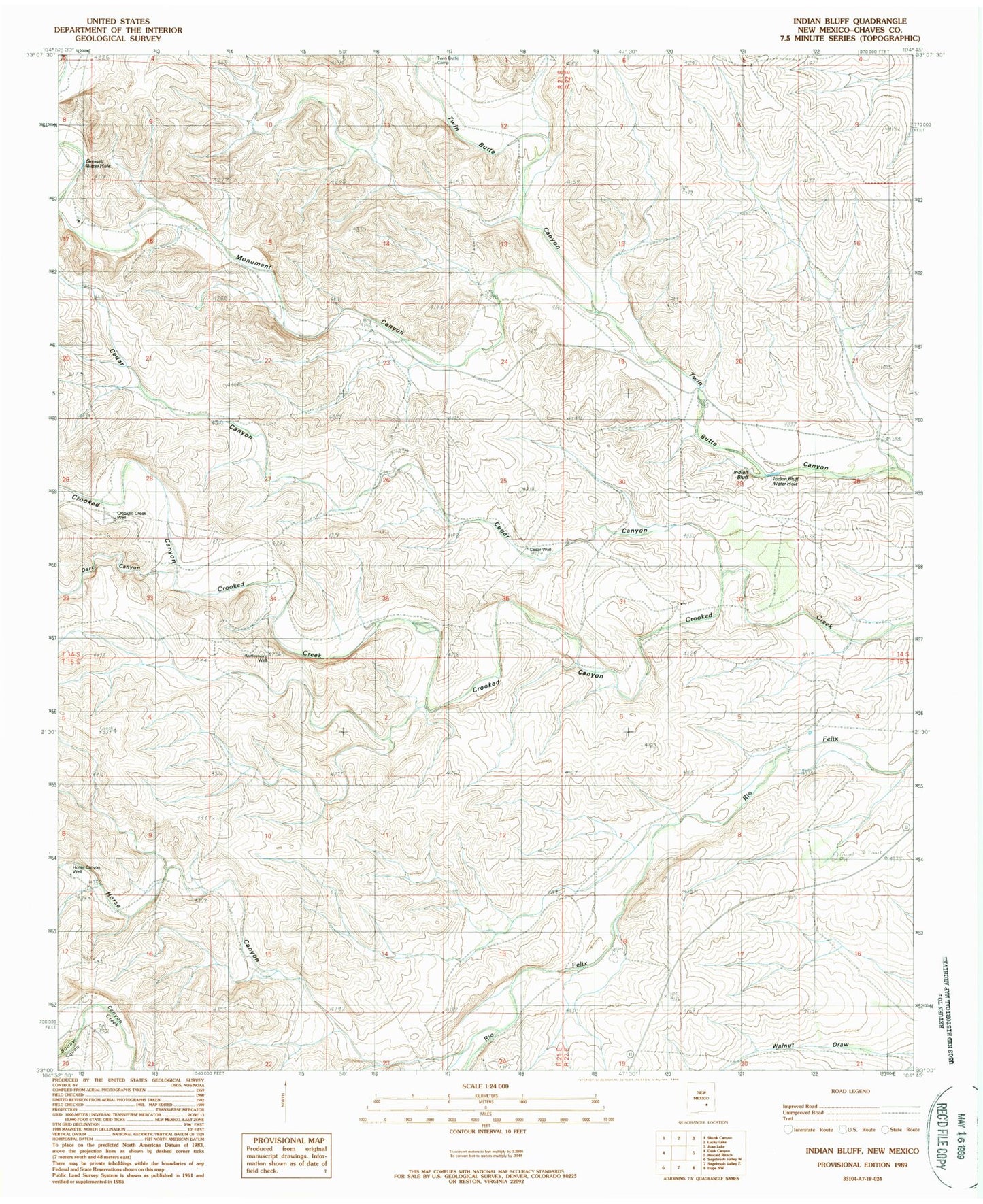 Classic USGS Indian Bluff New Mexico 7.5'x7.5' Topo Map Image