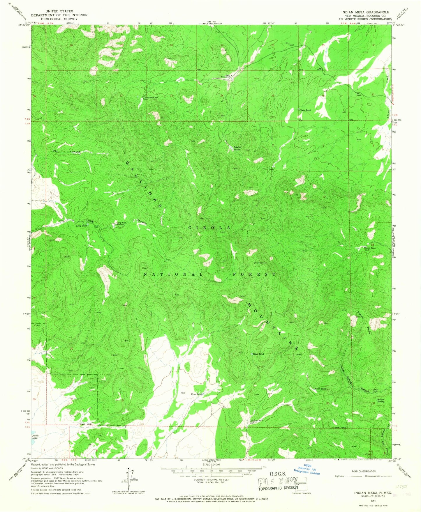 Classic USGS Indian Mesa New Mexico 7.5'x7.5' Topo Map Image
