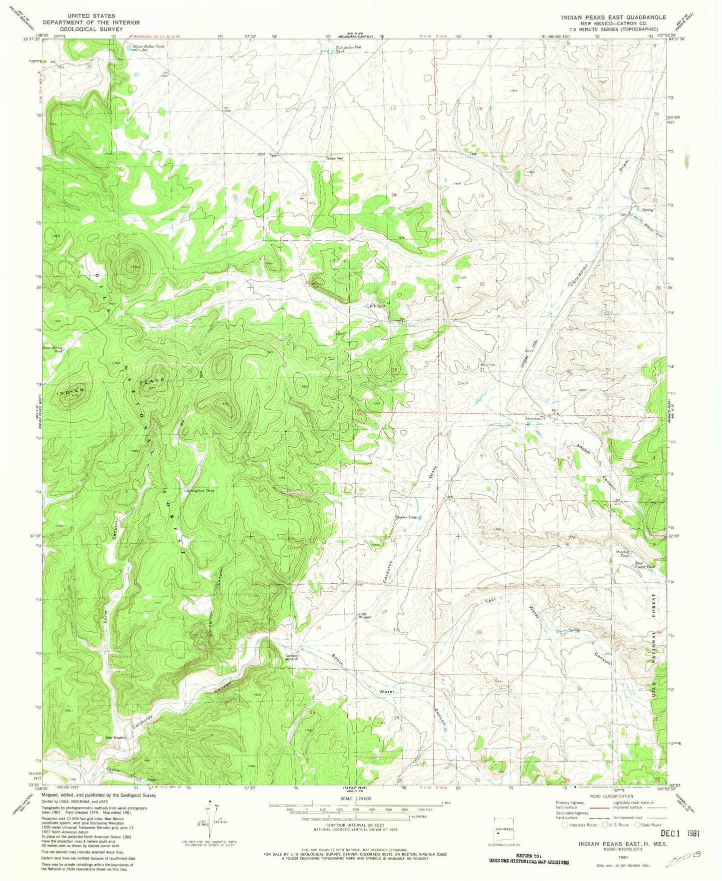 Classic USGS Indian Peaks East New Mexico 7.5'x7.5' Topo Map Image