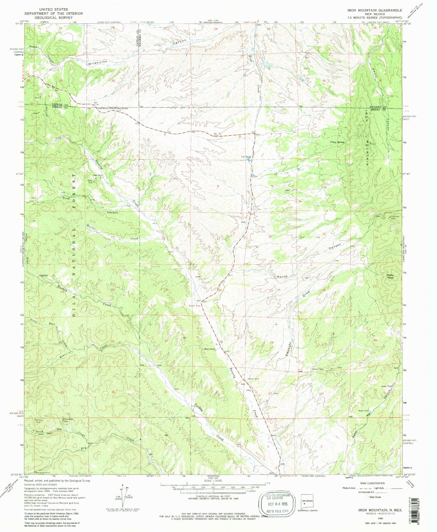 Classic USGS Iron Mountain New Mexico 7.5'x7.5' Topo Map Image