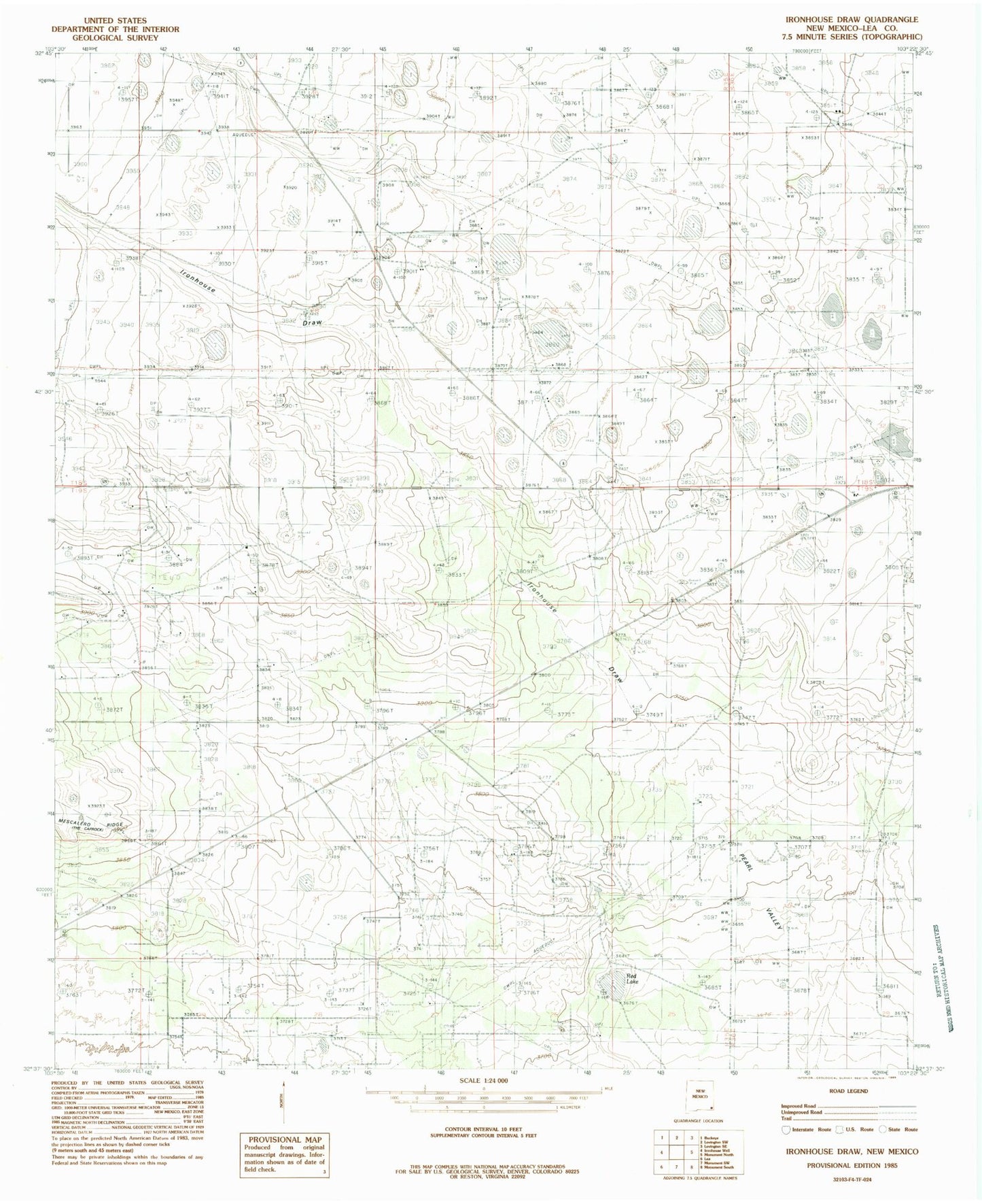 Classic USGS Ironhouse Draw New Mexico 7.5'x7.5' Topo Map Image