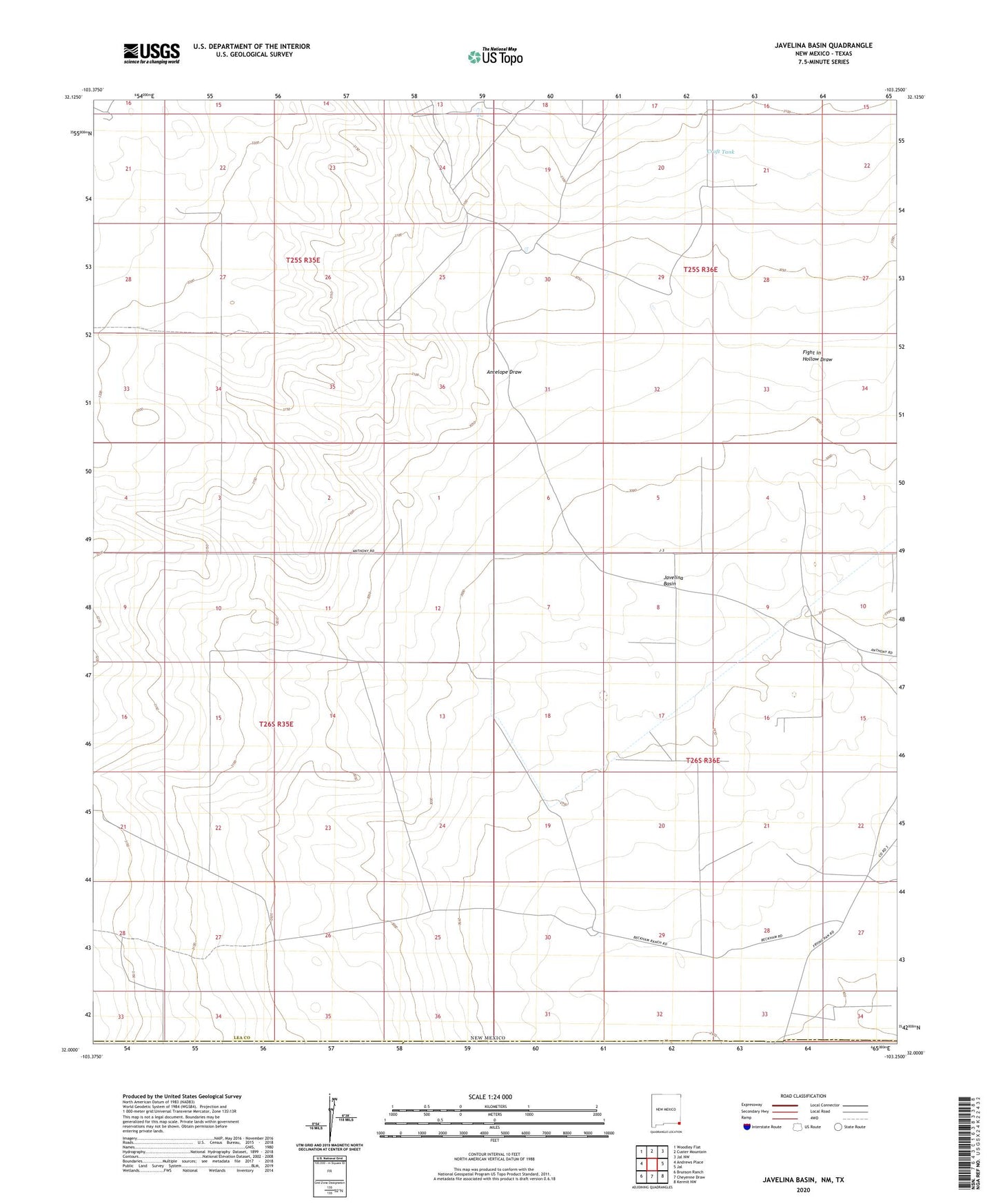 Javelina Basin New Mexico US Topo Map Image