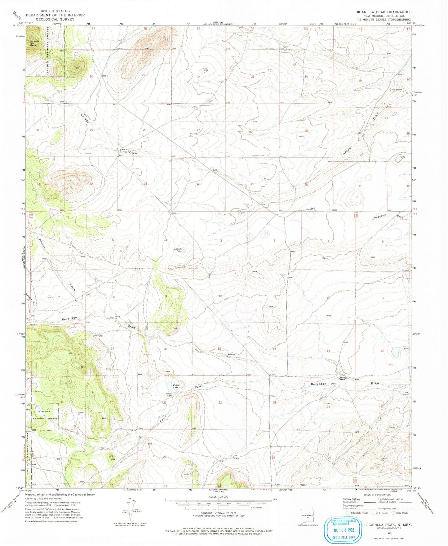 Classic USGS Jicarilla Peak New Mexico 7.5'x7.5' Topo Map Image