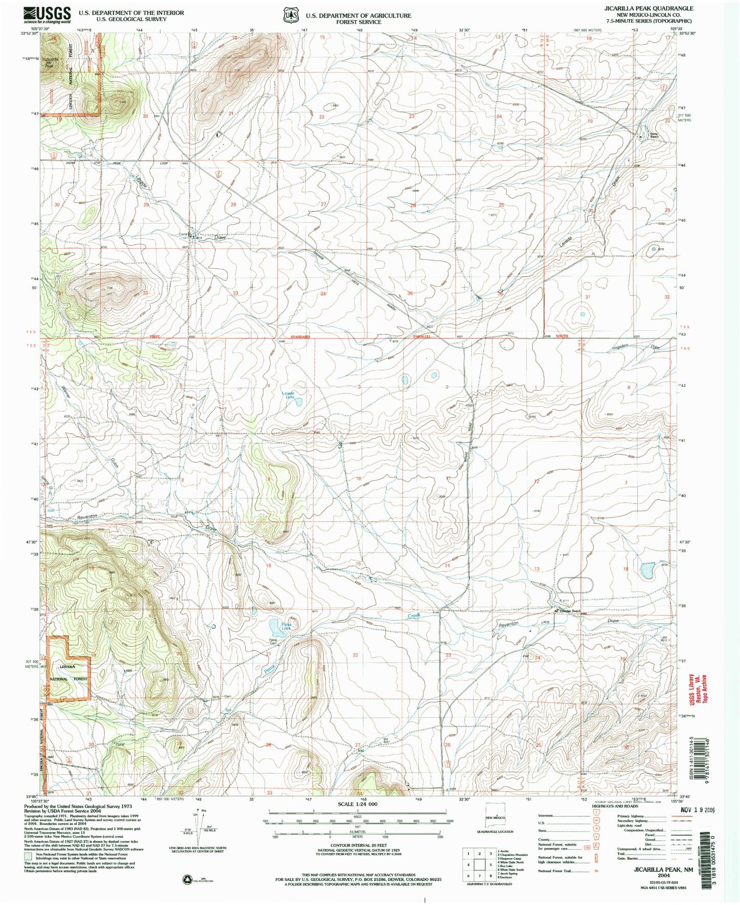 Classic USGS Jicarilla Peak New Mexico 7.5'x7.5' Topo Map Image