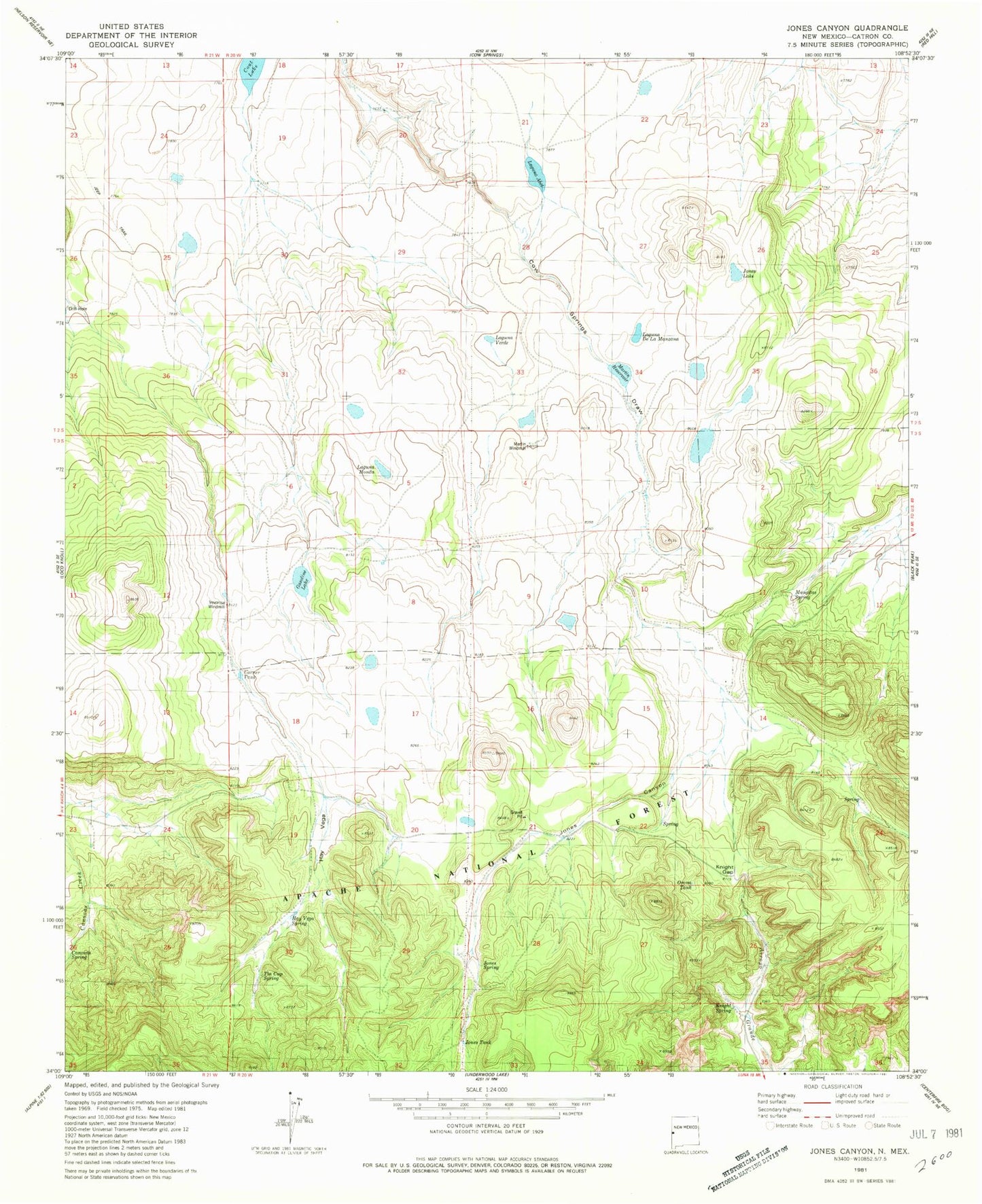 Classic USGS Jones Canyon New Mexico 7.5'x7.5' Topo Map Image