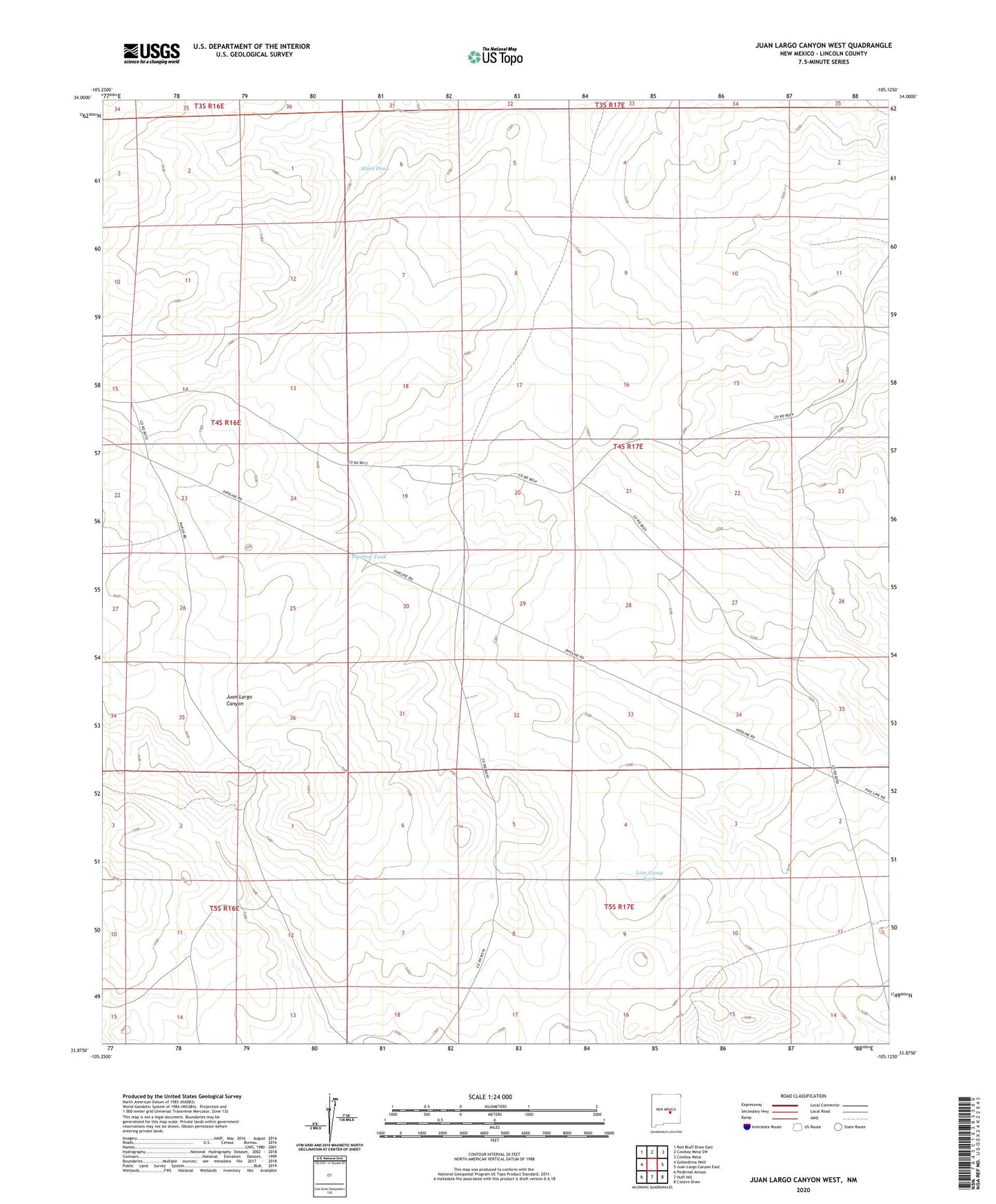 Juan Largo Canyon West New Mexico US Topo Map Image