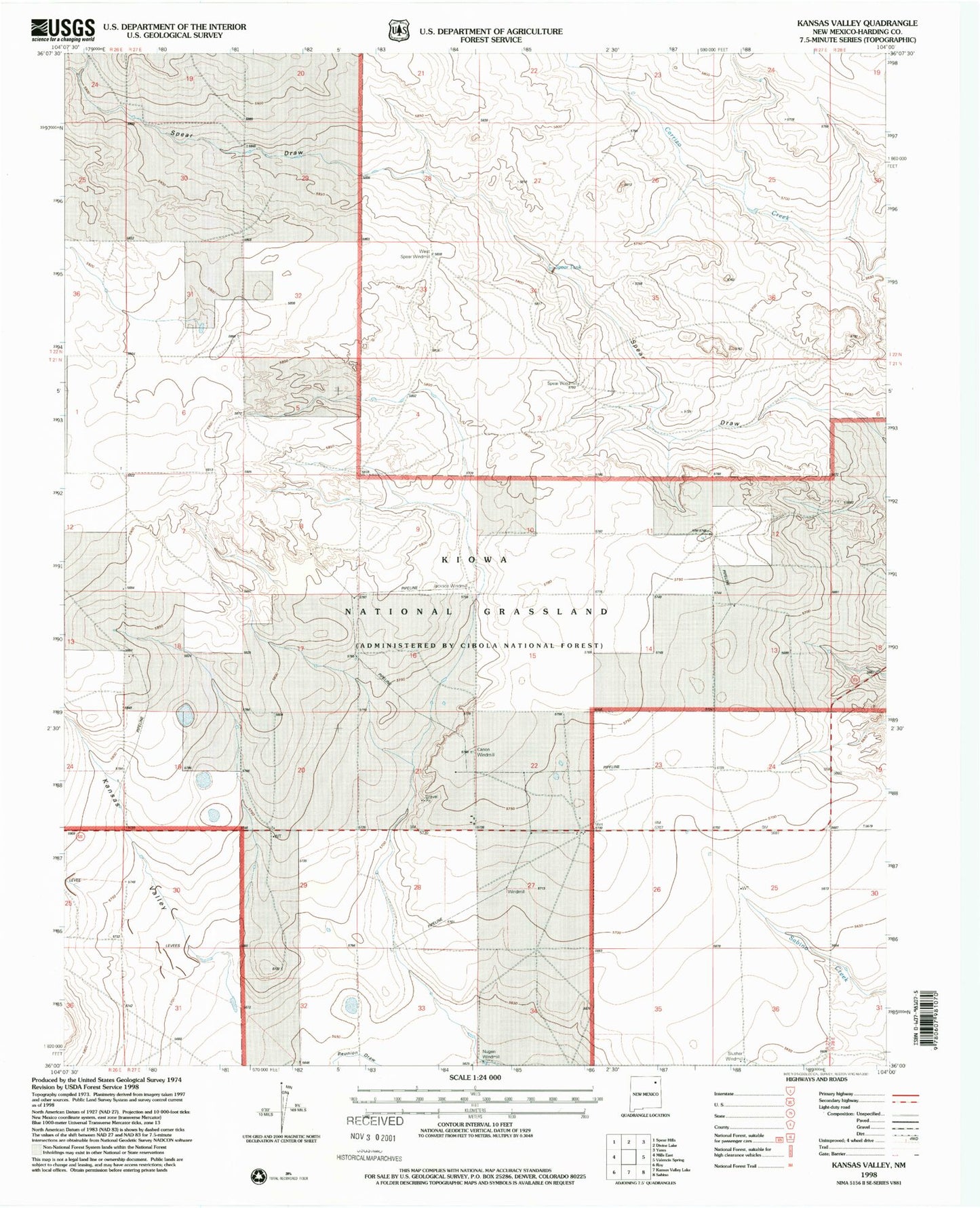 Classic USGS Kansas Valley New Mexico 7.5'x7.5' Topo Map Image